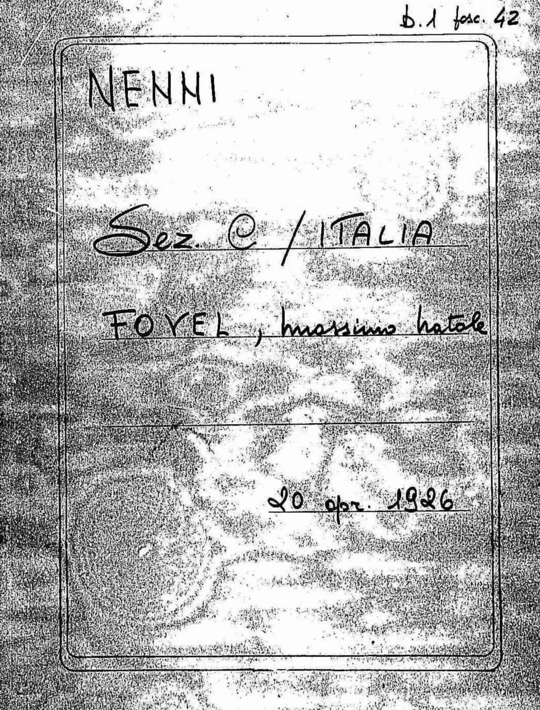 Fovel Massimo Natale, 1926 apr. 20