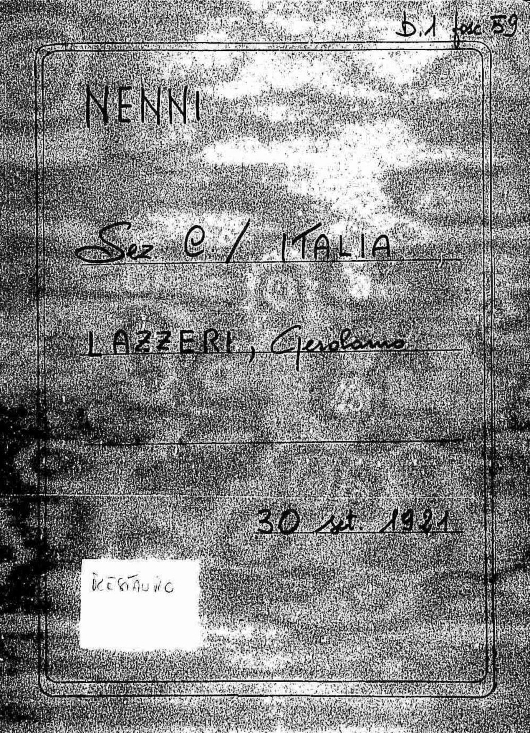 Lazzeri Gerolamo, 1921 set. 30