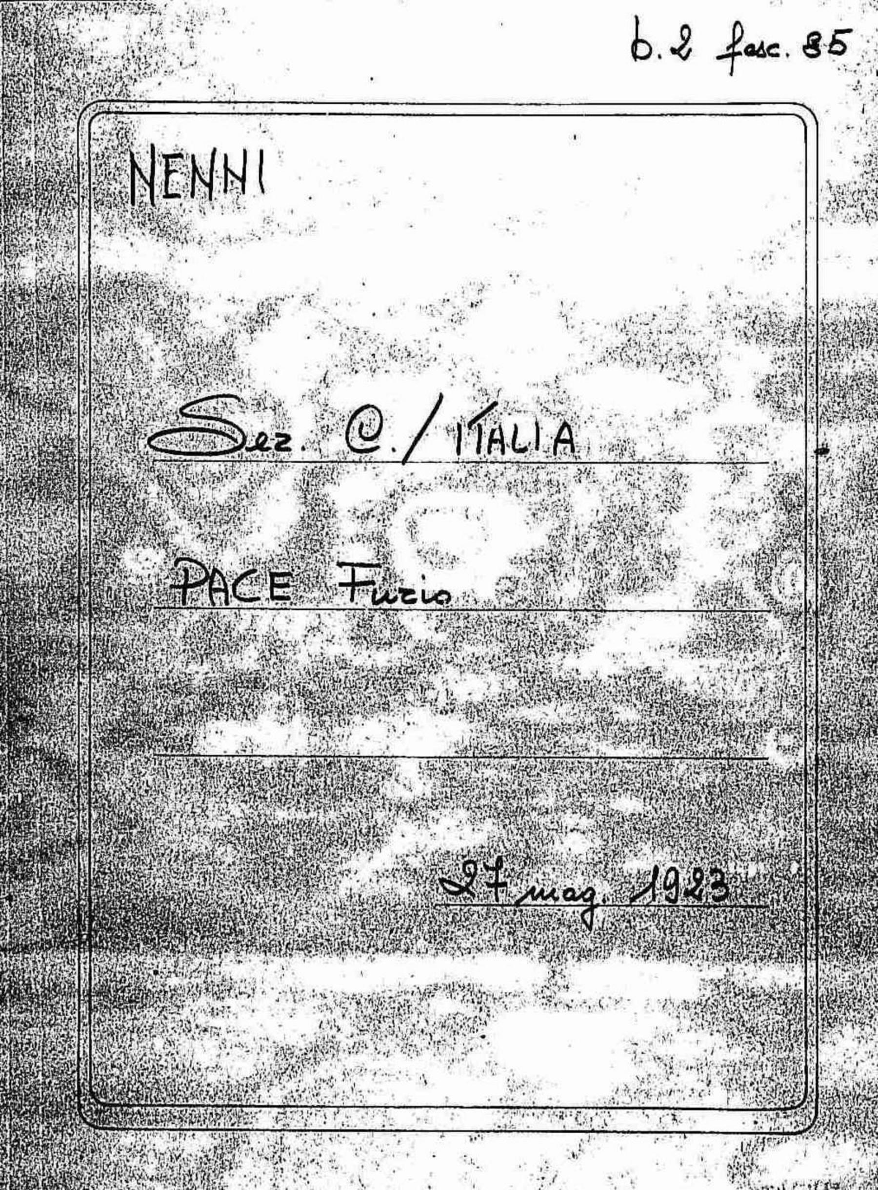 Pace Furio, 1923 mag. 27