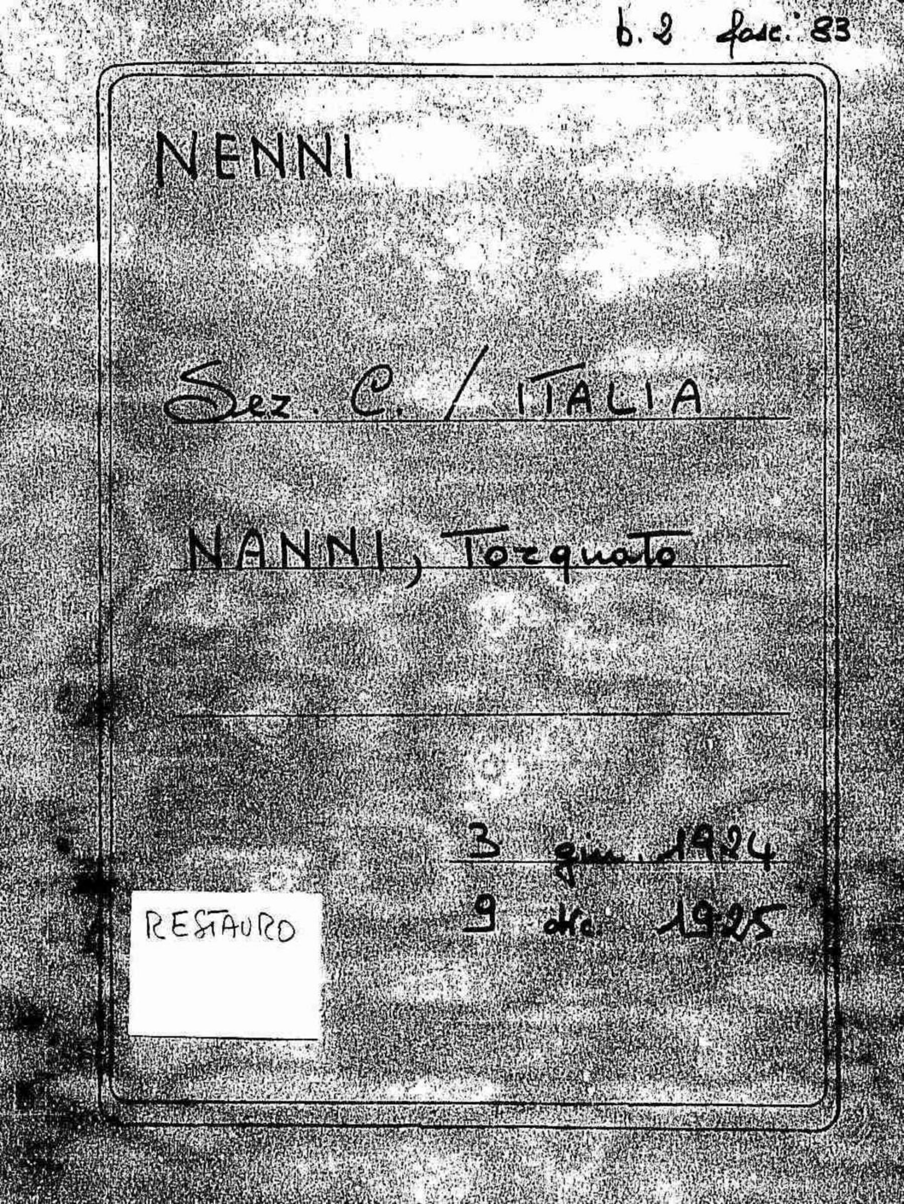 Nanni Torquato, 1924 giu. 3 - 1925 dic. 9