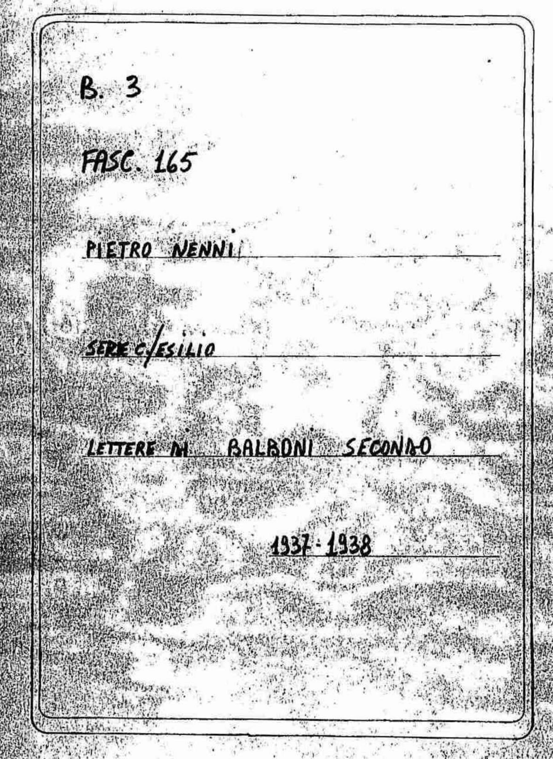 Balboni Secondo, 1937 nov. 19 - 1938 feb. 20