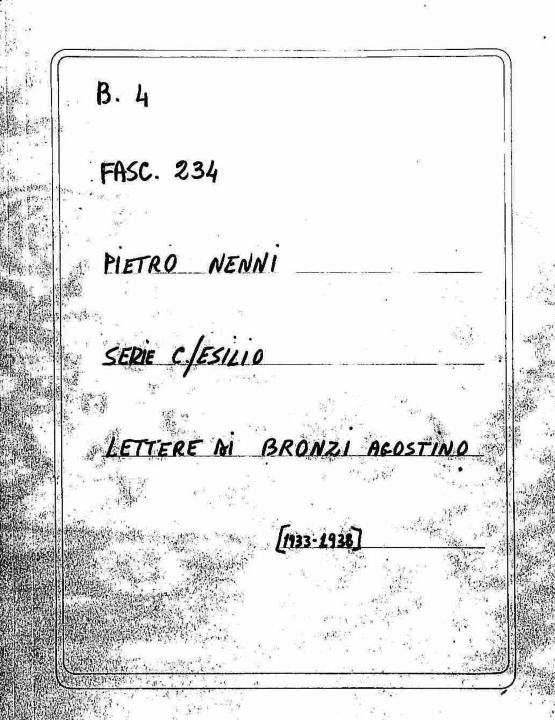 Bronzi Agostino, 1933 - 1938