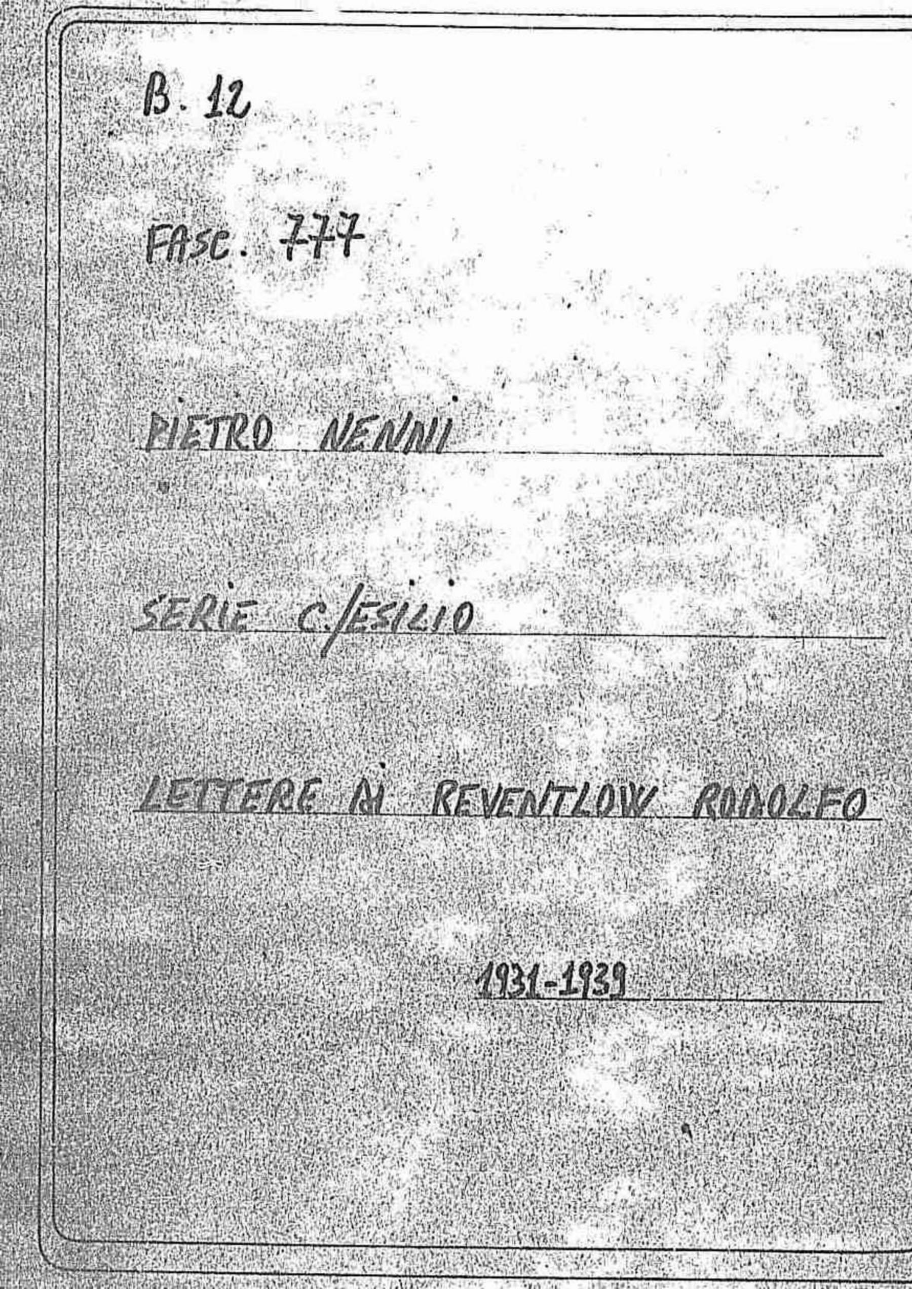 Reventlow Rodolfo, 1931 mag. 16 - 1939 ago. 26