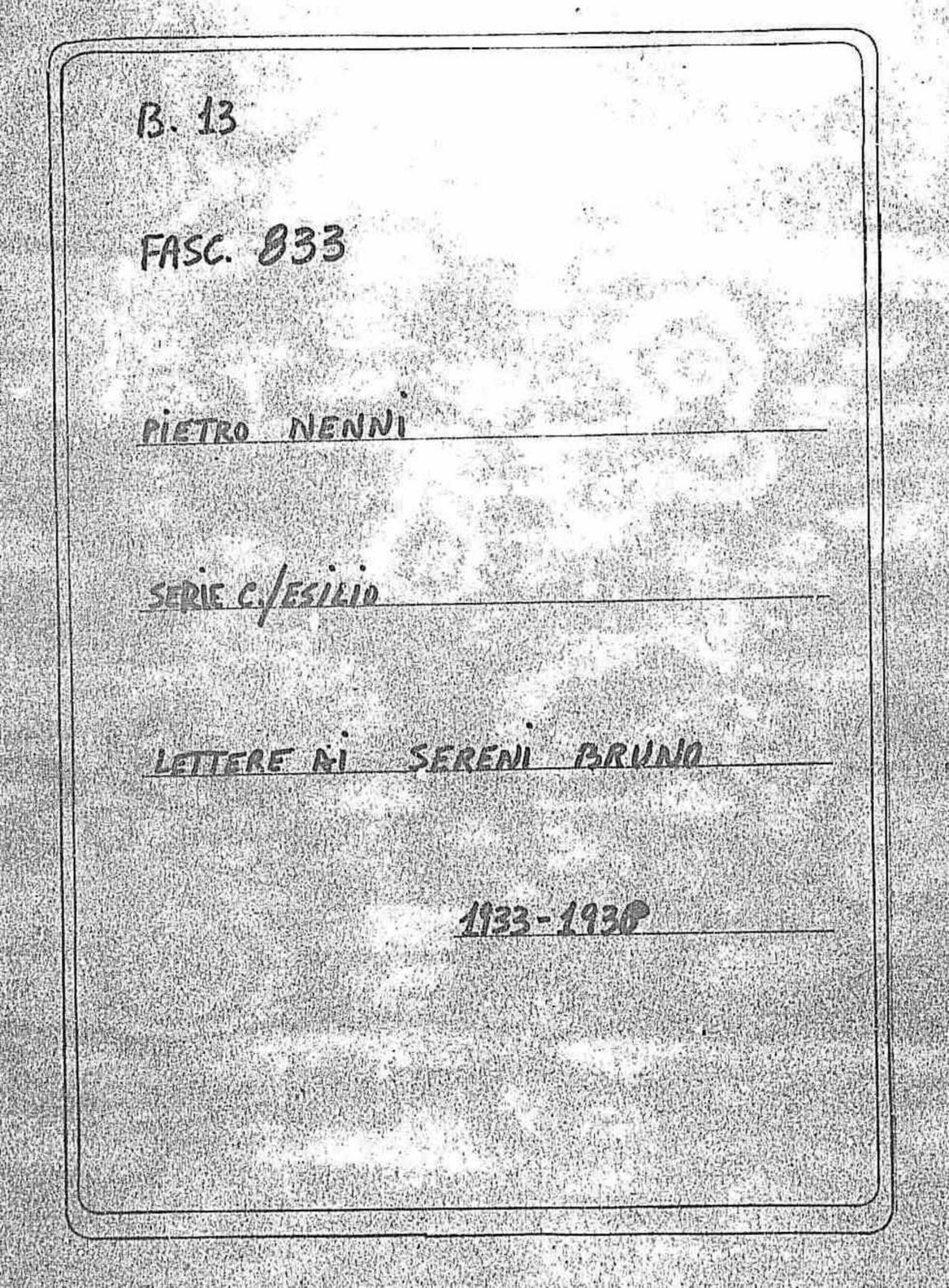 Sereni Bruno, 1933 ago. 22 - 1938 dic. 11