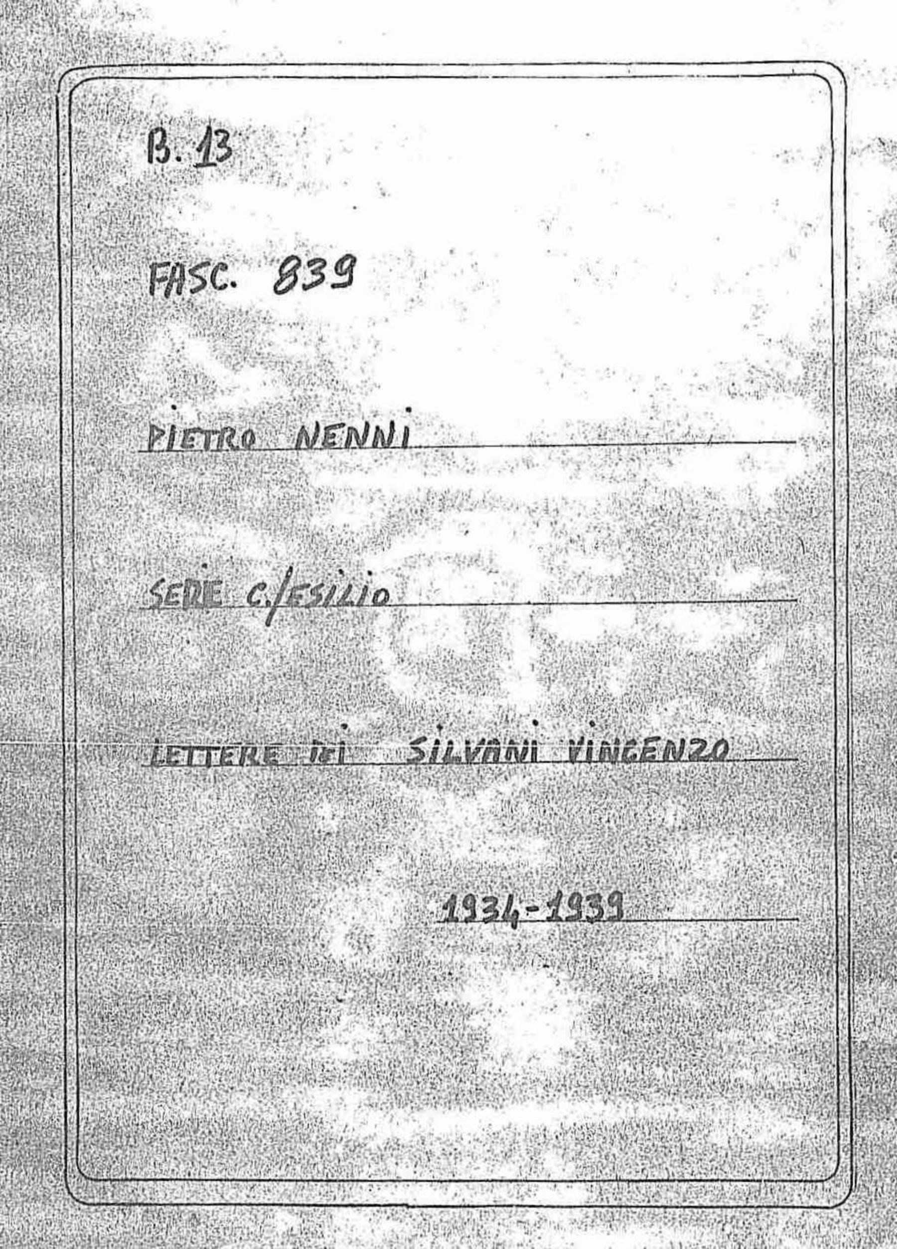 Silvani Vincenzo, 1934 nov. 16 - 1939 set. 14