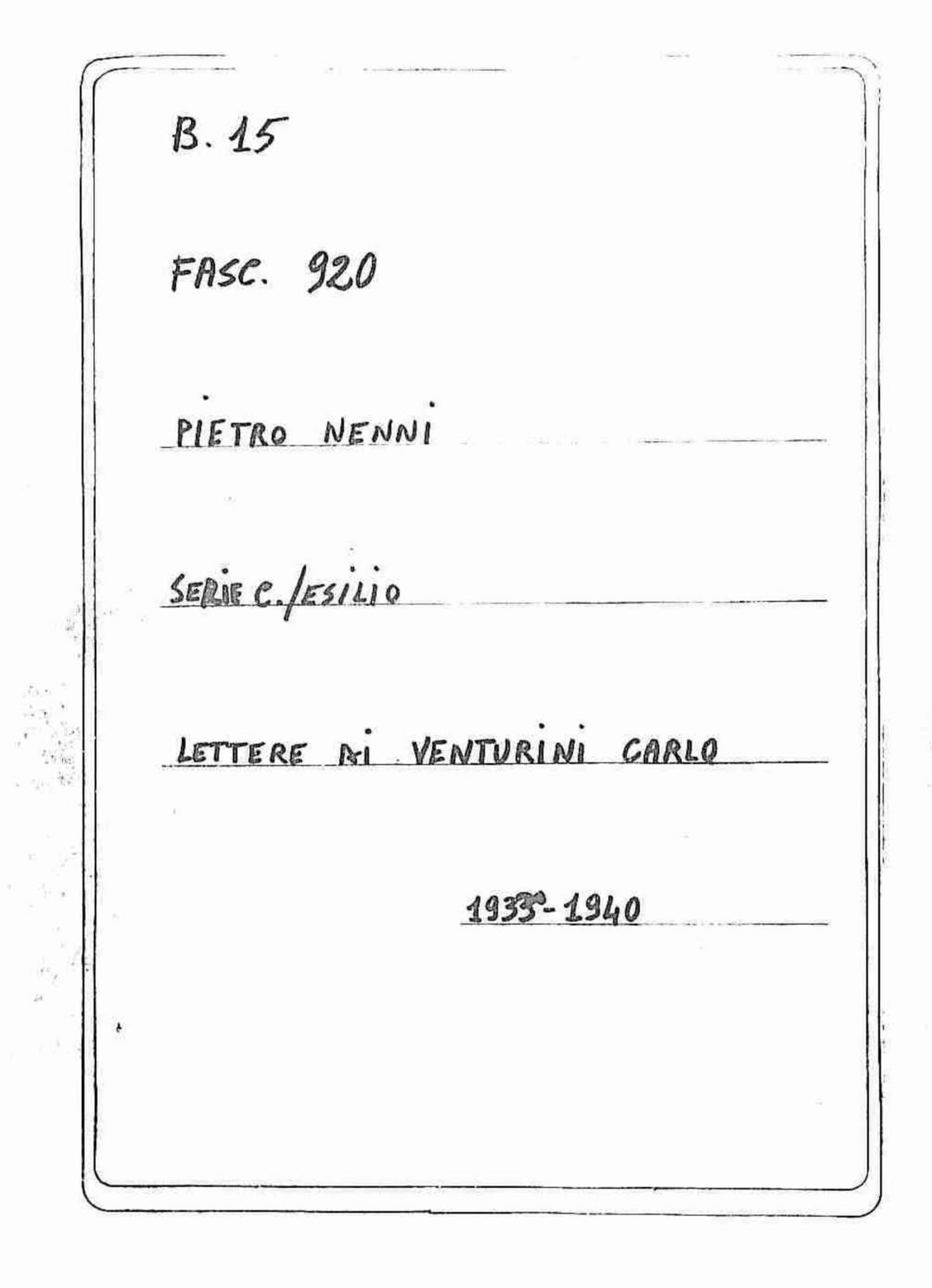 Venturini Carlo, 1933 ott. 19 - 1940 apr. 25