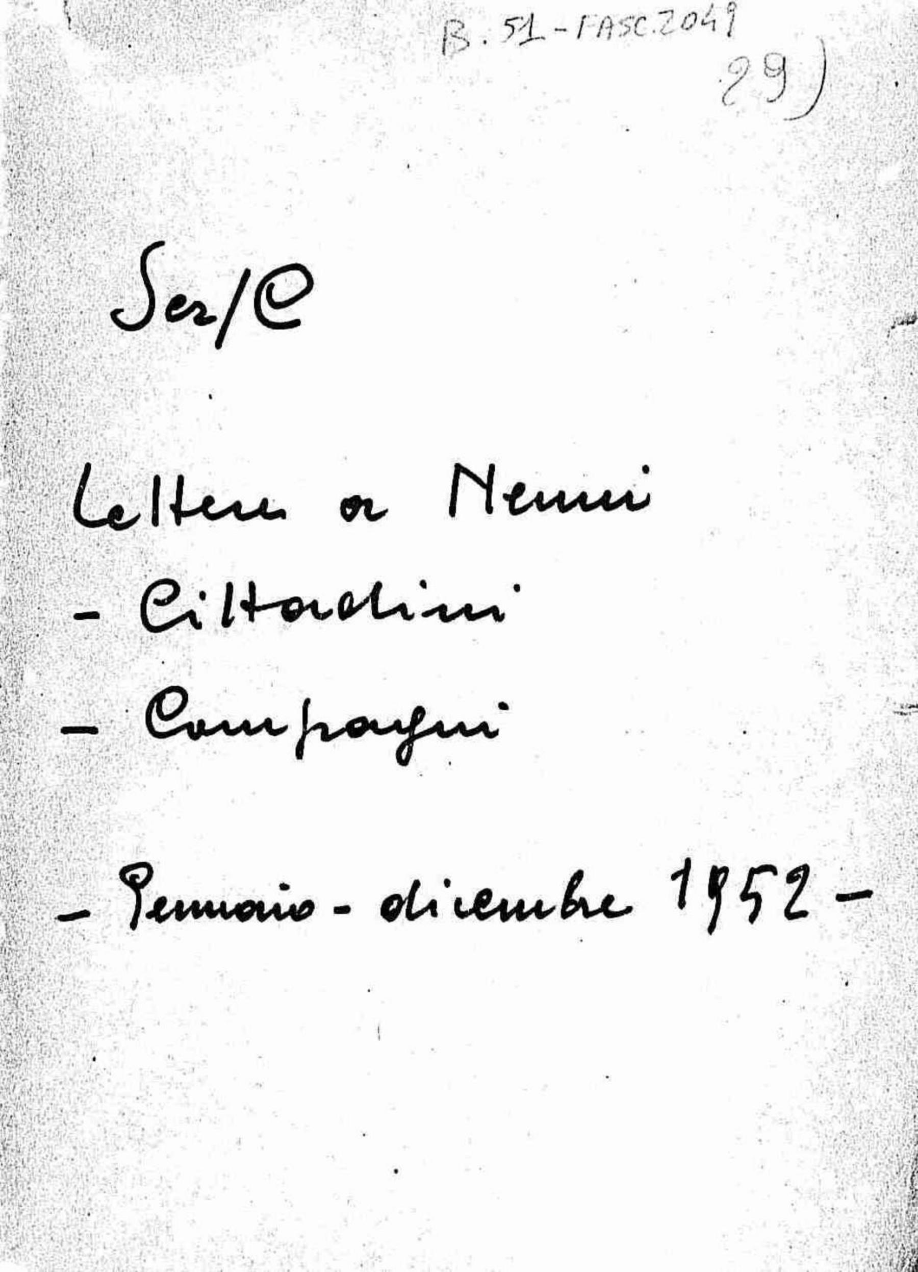 Lettere a Nenni di cittadini e compagni, 1952 gen. - dic.