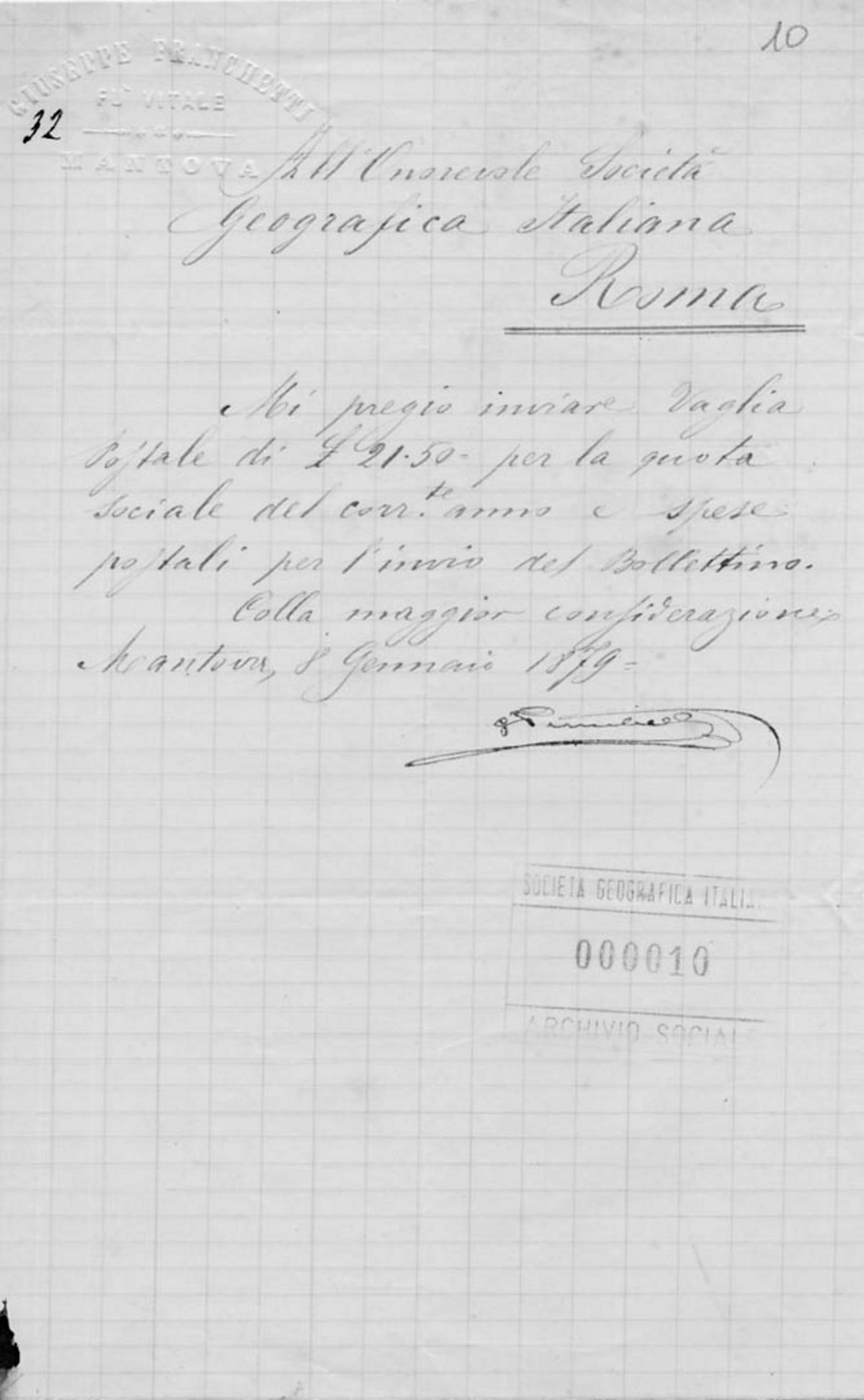 Lettera di Giuseppe Franchetti 8.1.1879