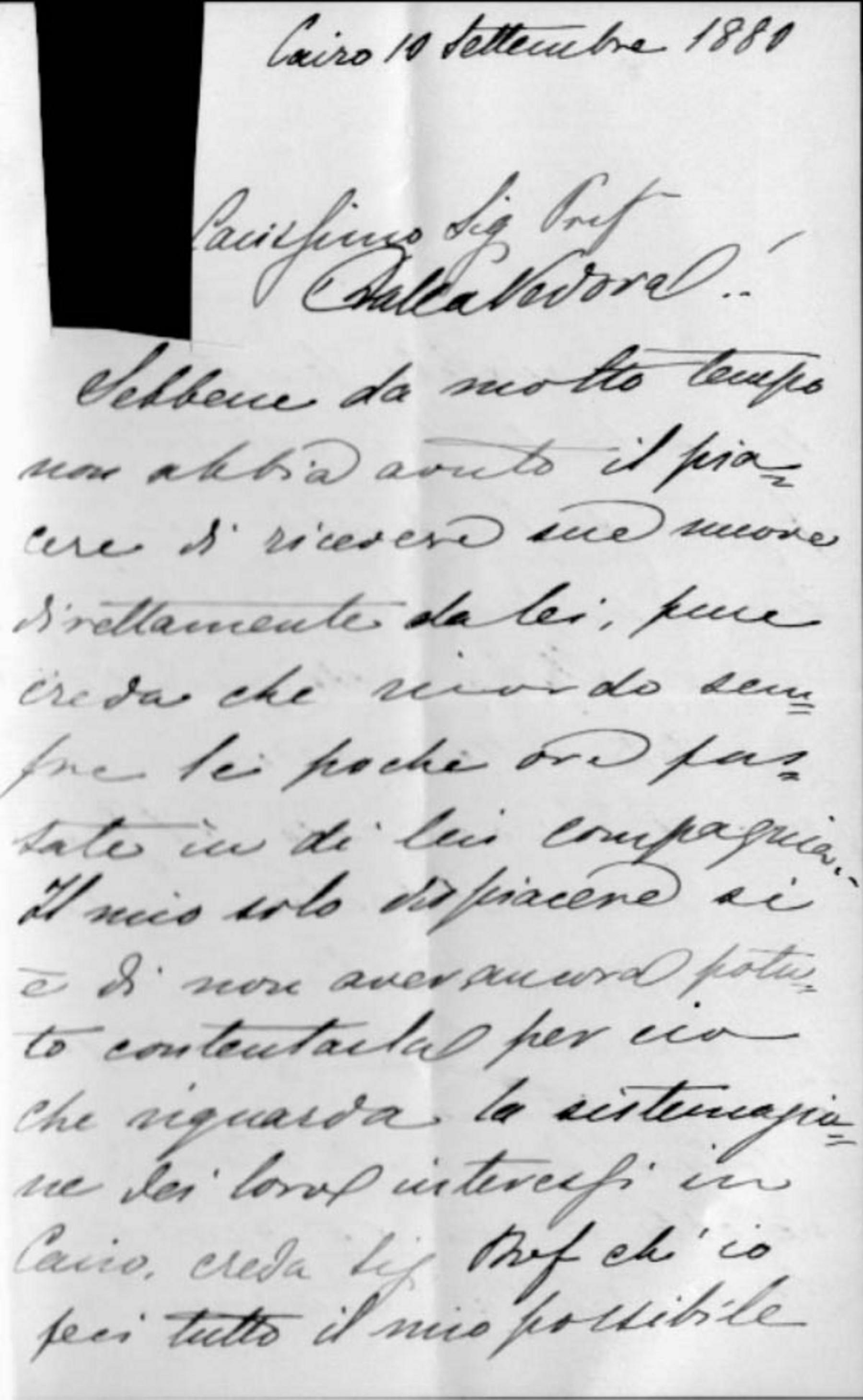 Lettera di Salvatore Arbib 10.9.1880
