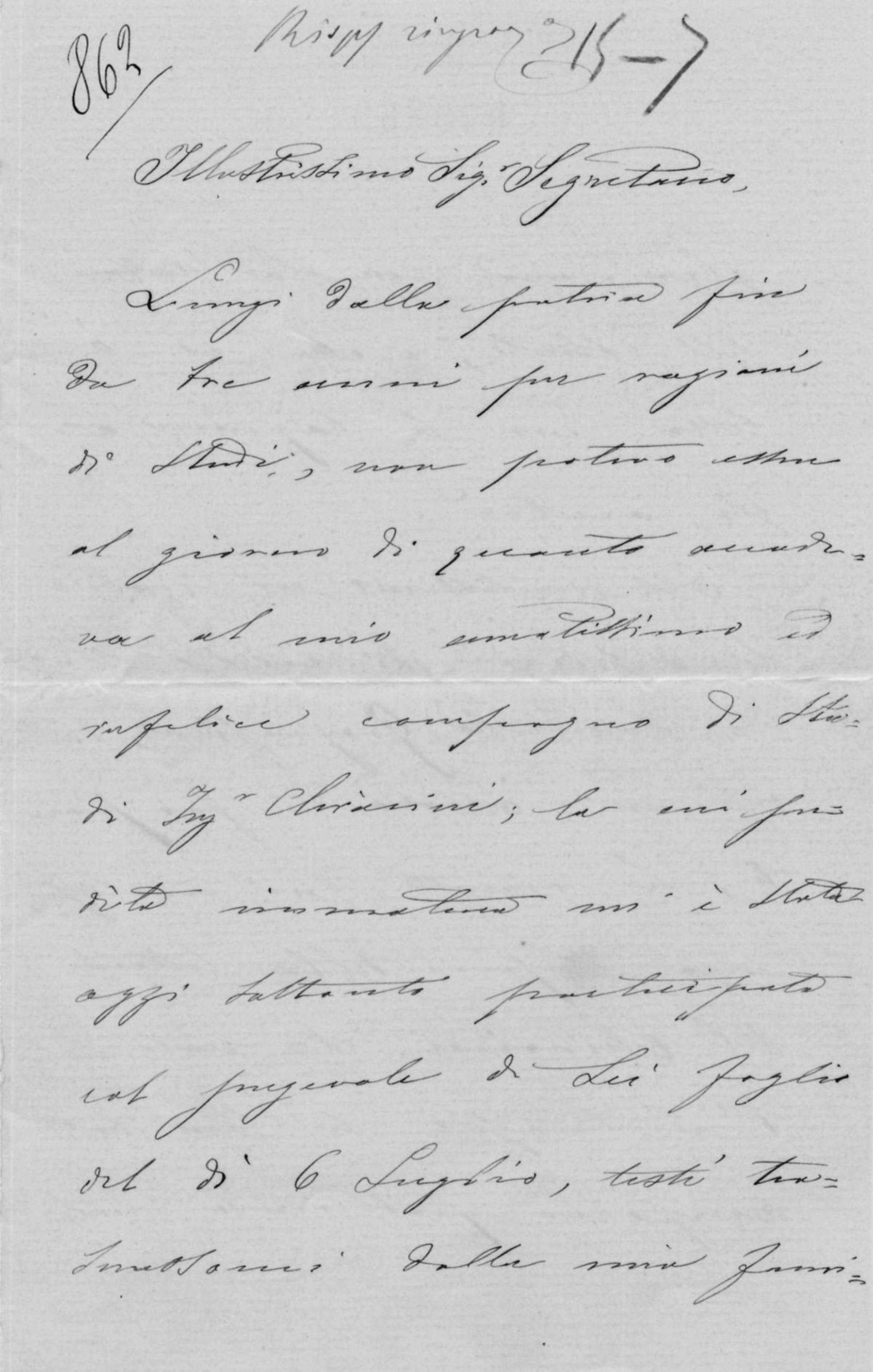 Lettera di Filoteo Castelli 16.7.1880