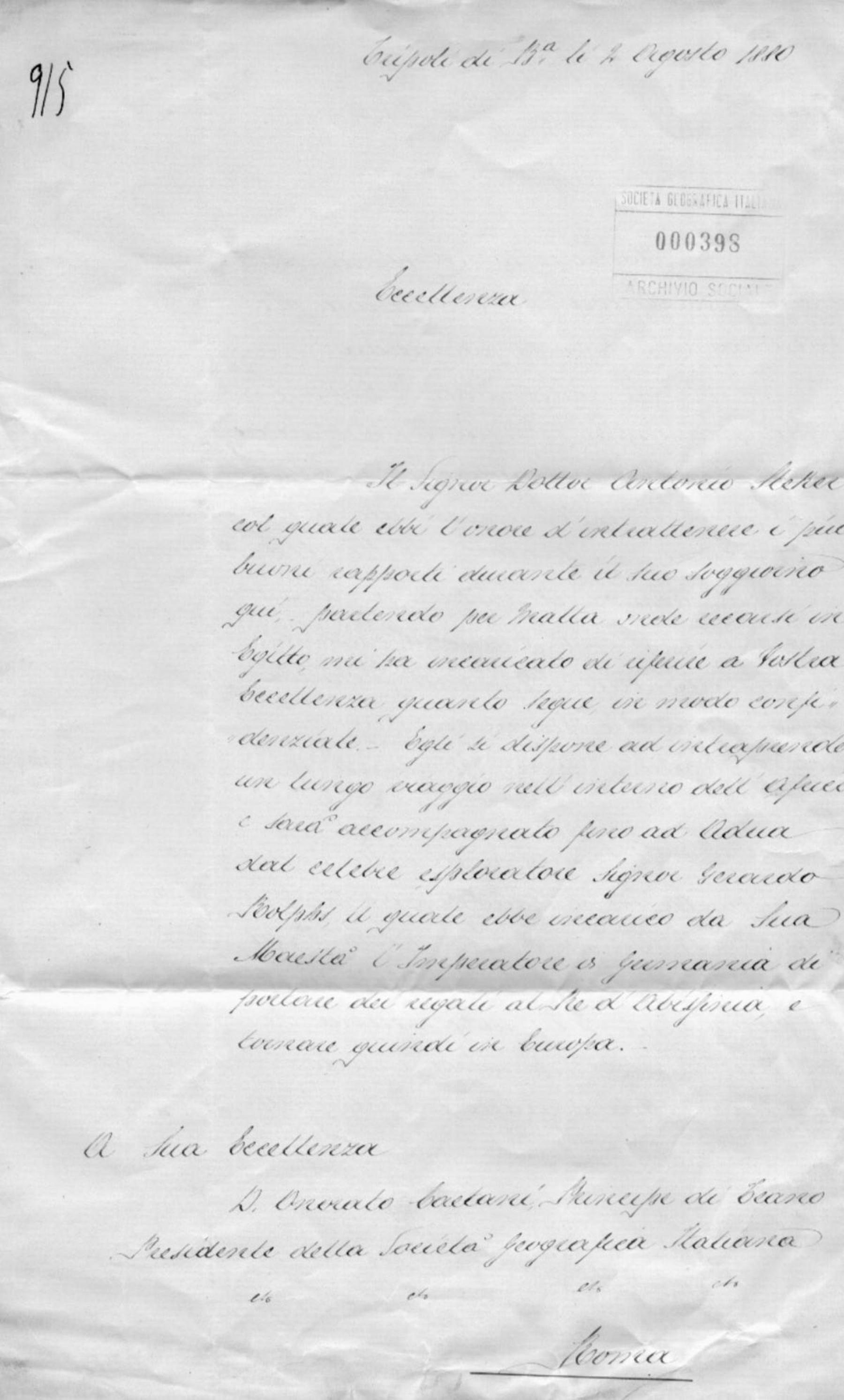 Lettera di Isach Labi 2.8.1880