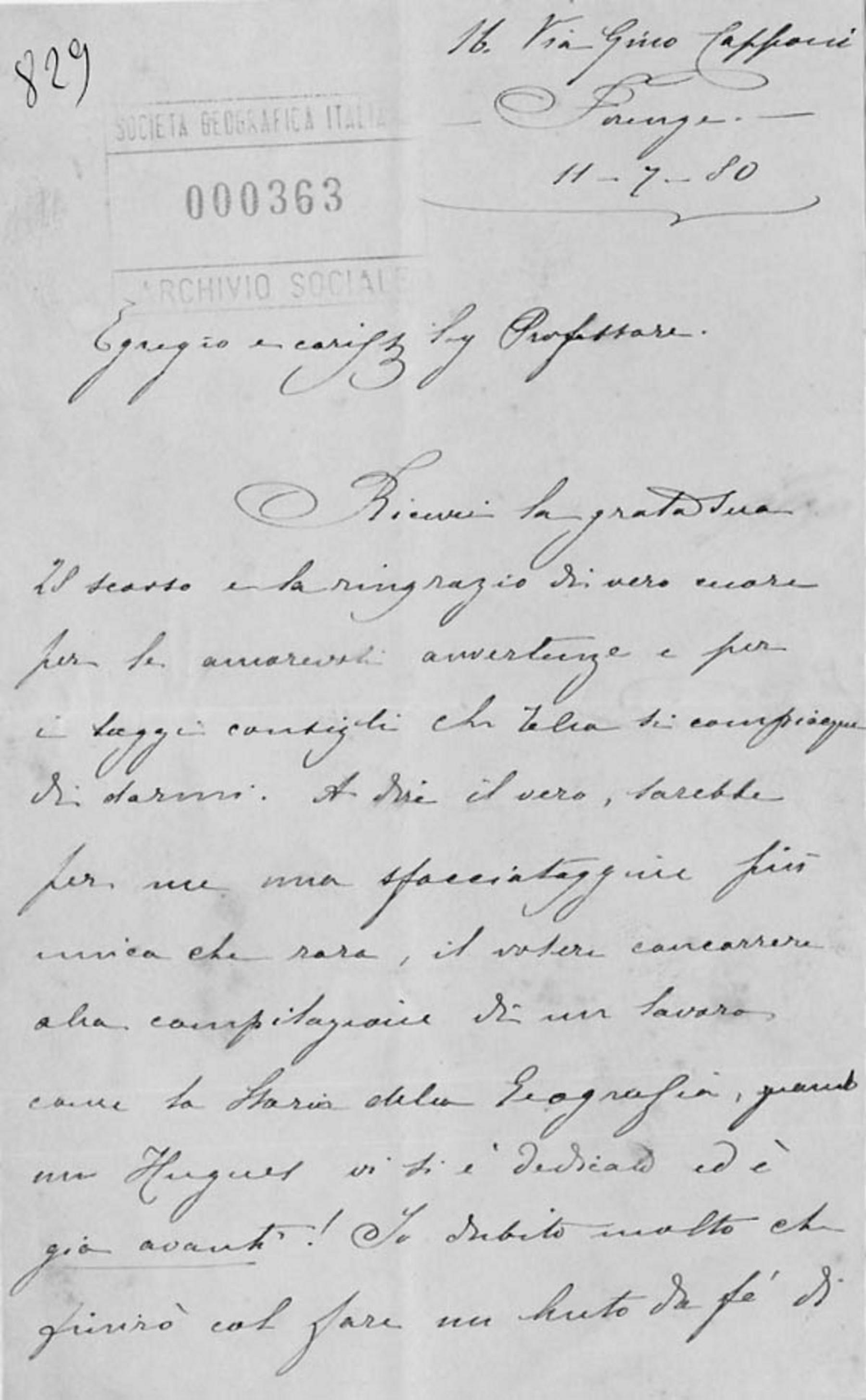 Corrispondenza di Ugolino Ugolini 11.7.1880-5.12.1880