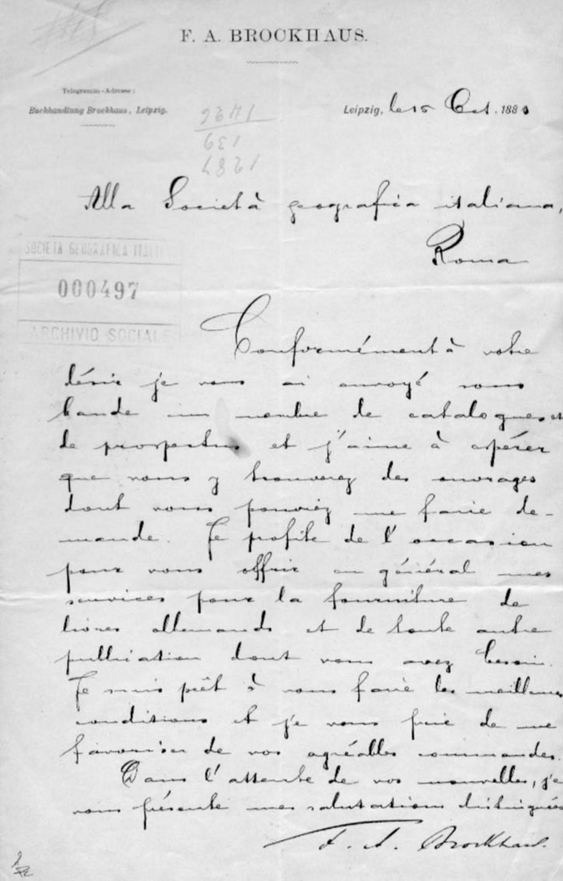 Lettera di F. A. Brockhaus 15.10.1880