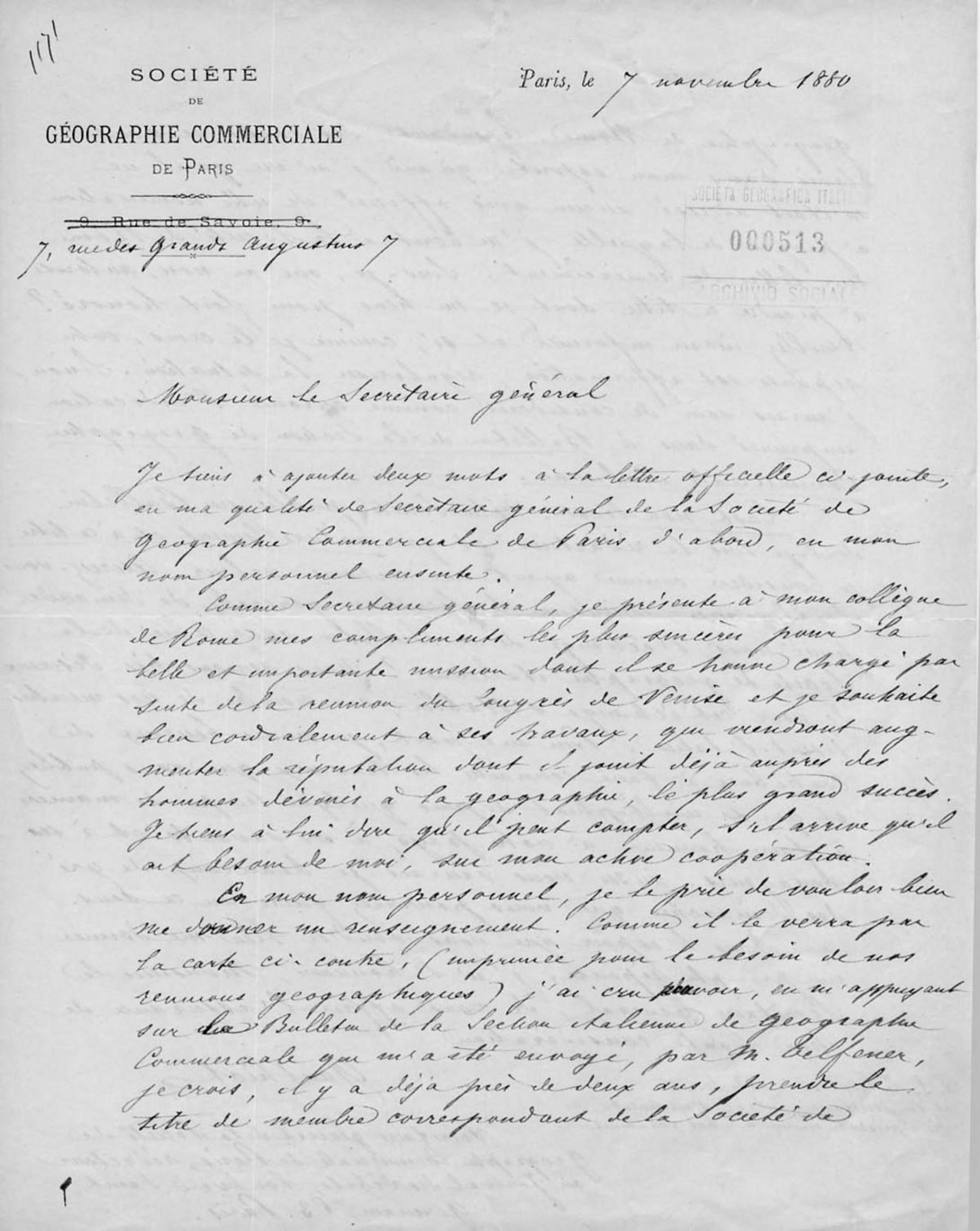 Lettera di Charles Gauthiot 7.11.1880