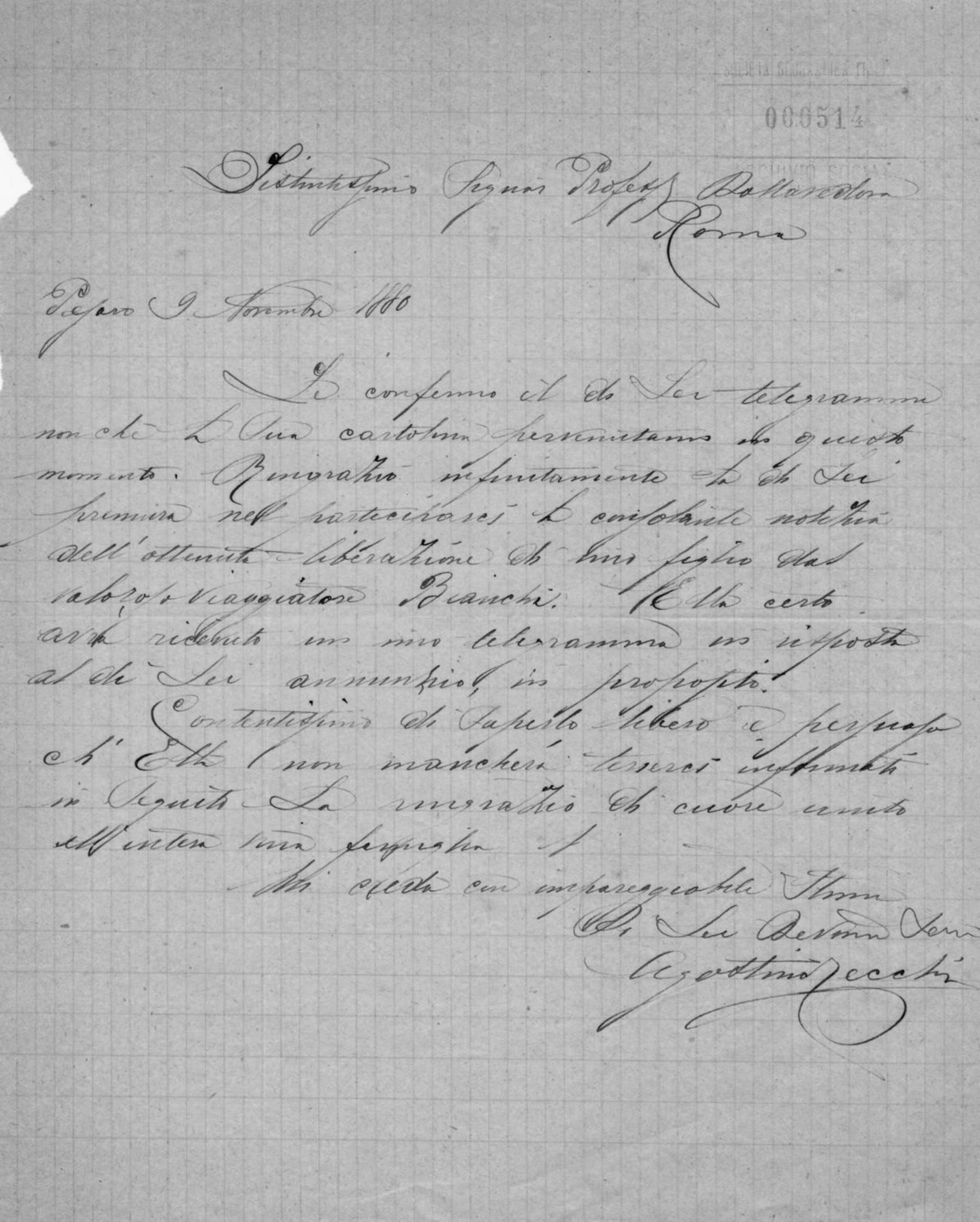 Corrispondenza di Agostino Cecchi 9.11.1880-1.12.1880