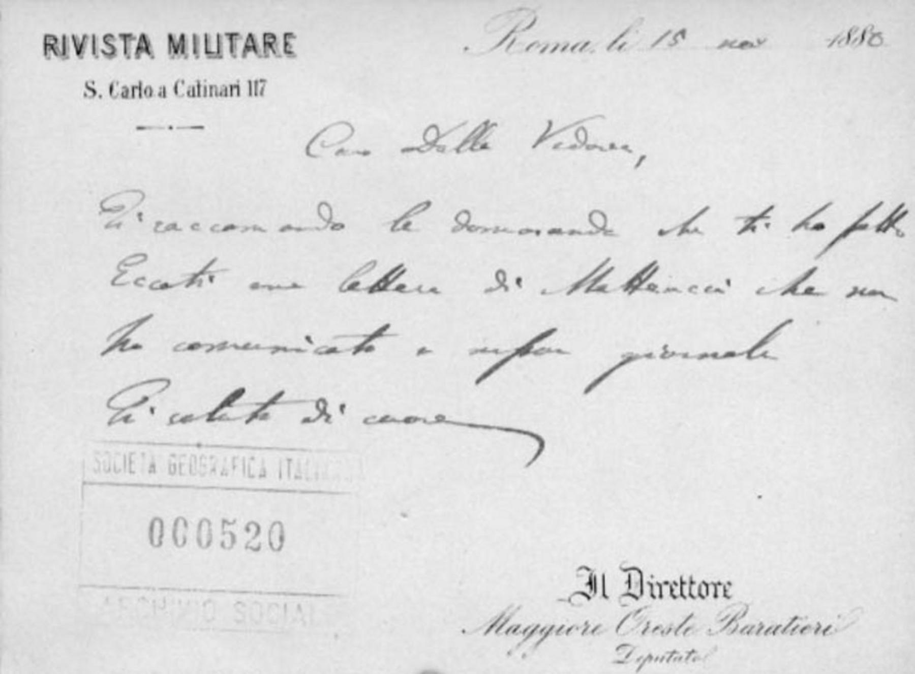 Corrispondenza di Oreste Baratieri 15.11.1880-29.12.1880