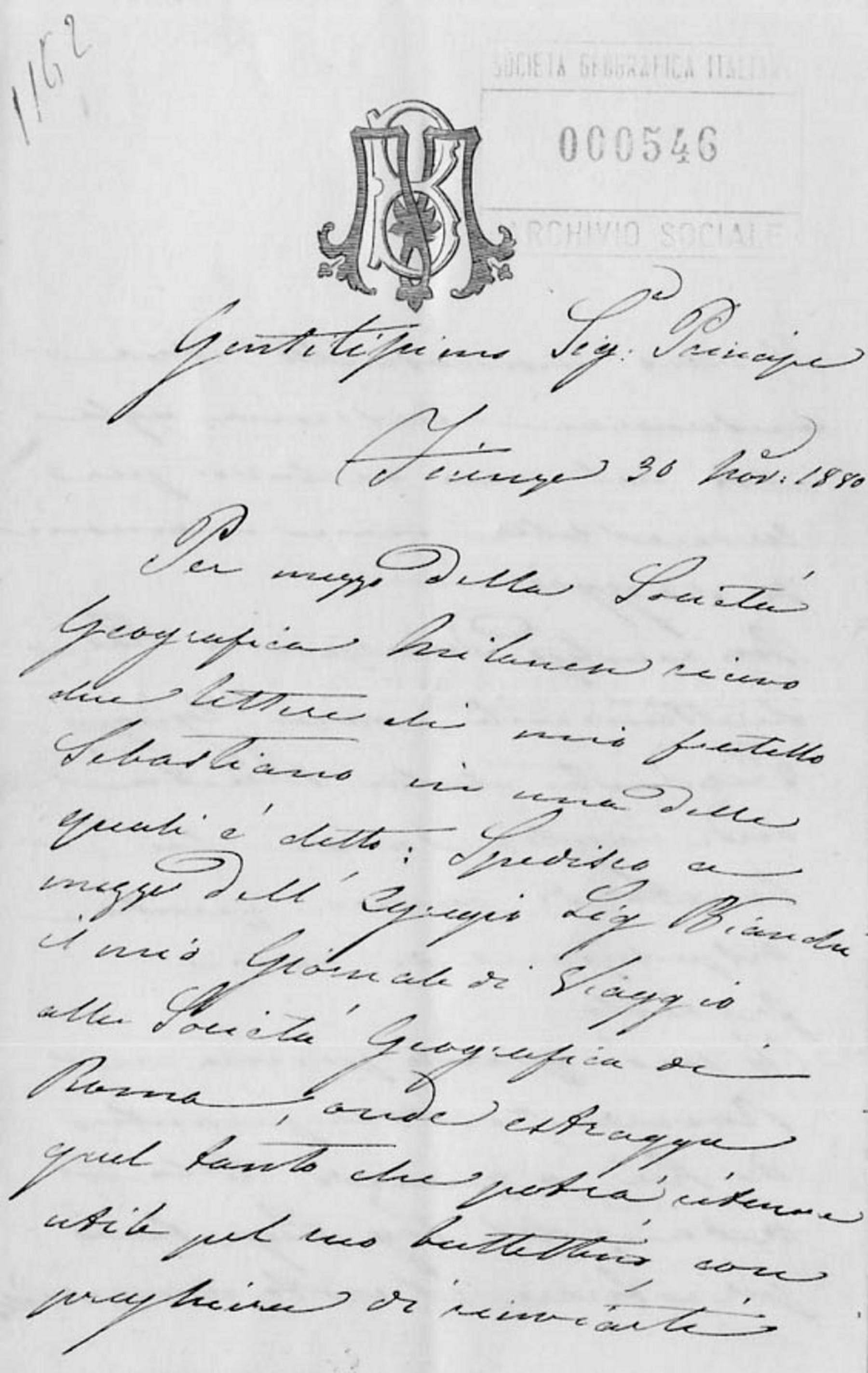 Lettera di Giuseppe Martini Bernardi 30.11.1880