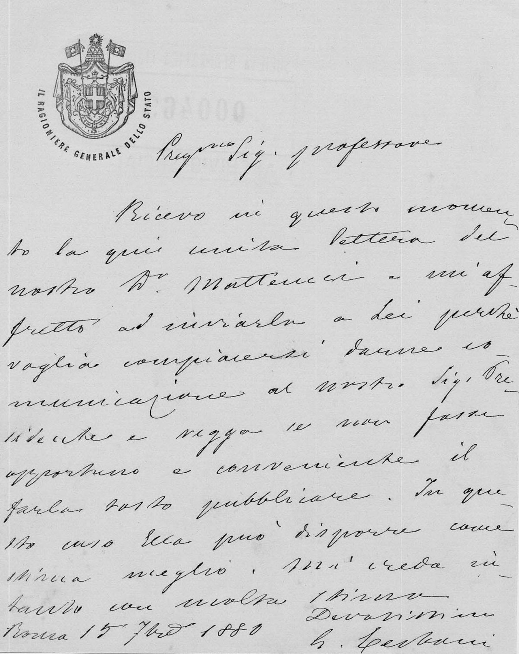 Lettera di Giuseppe Cerboni 15.9.1880