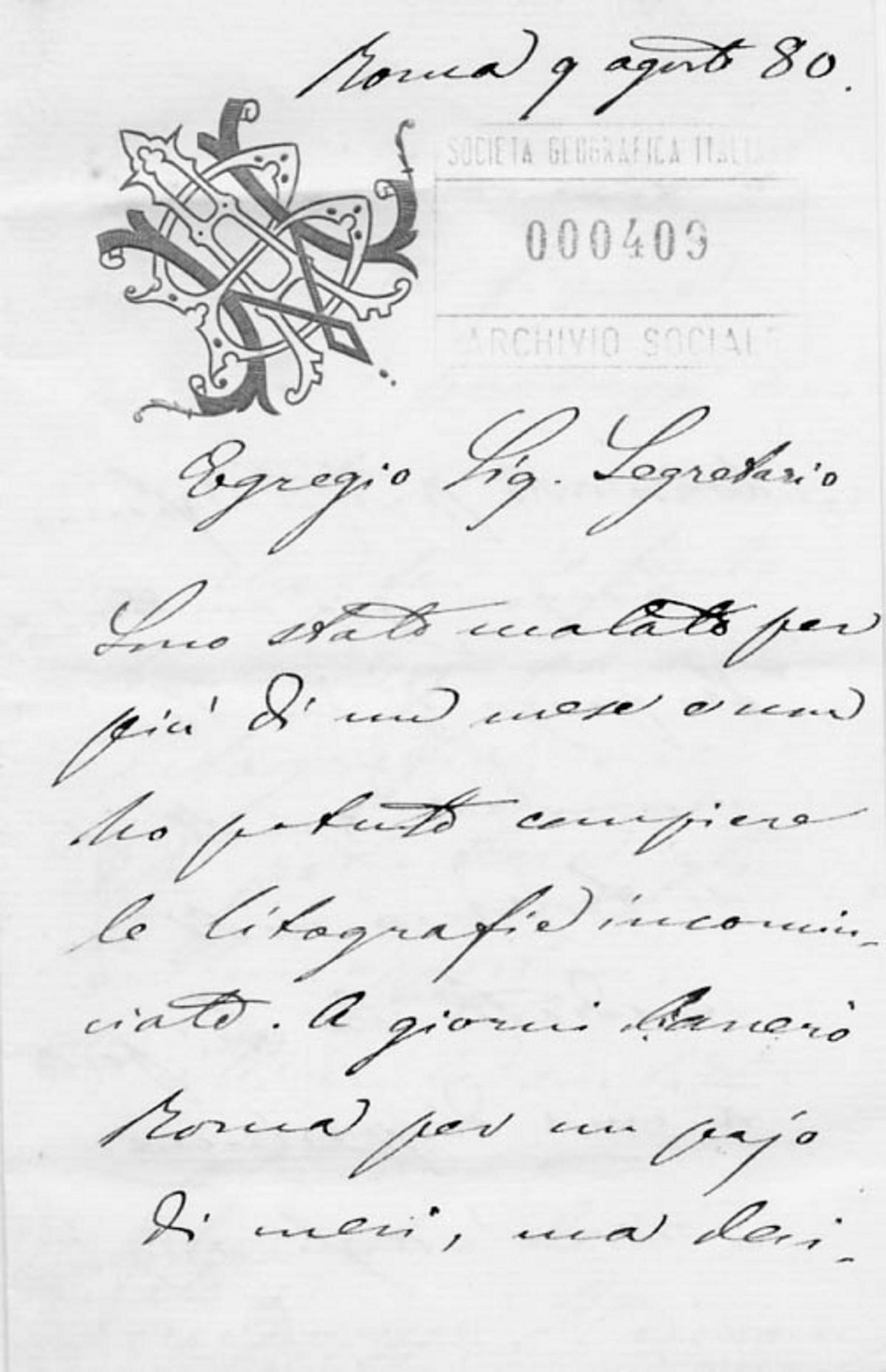 Lettera di Giuseppe Haimann 9.8.1880