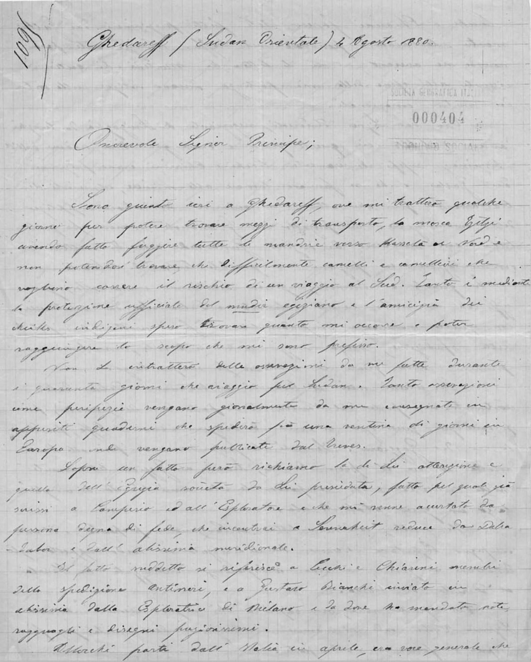 Corrispondenza di Luigi Pennazzi 4.8.1880-27.8.1880