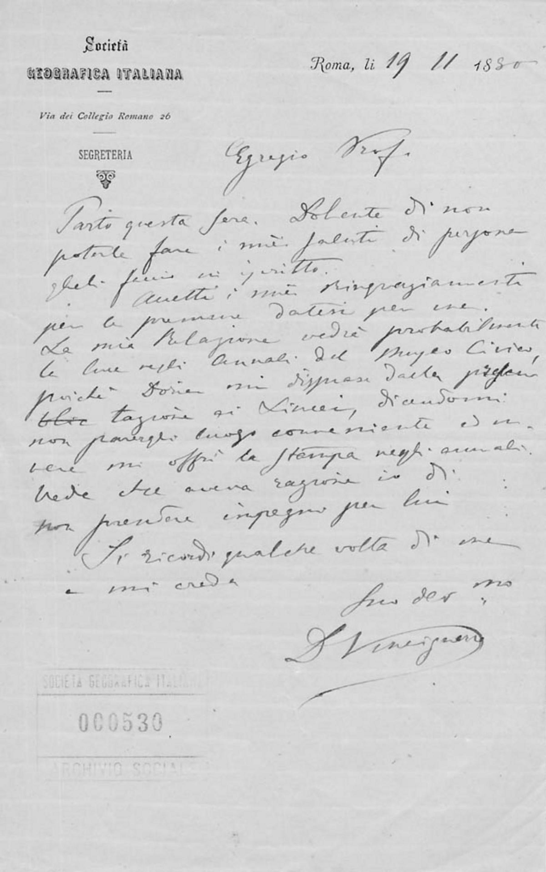 Lettera di Decio Vinciguerra 19.11.1880