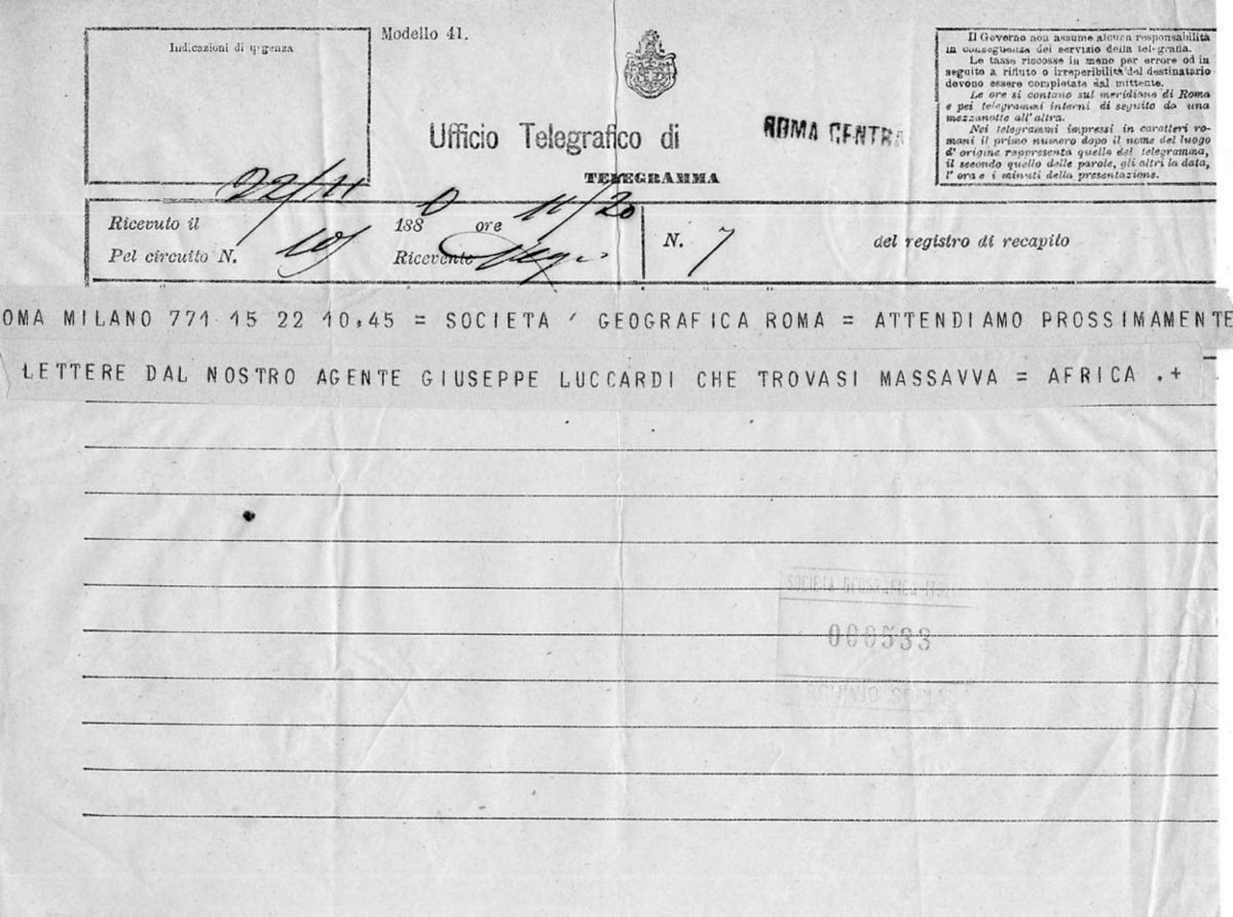 Telegramma di Non identificato 22.11.1880