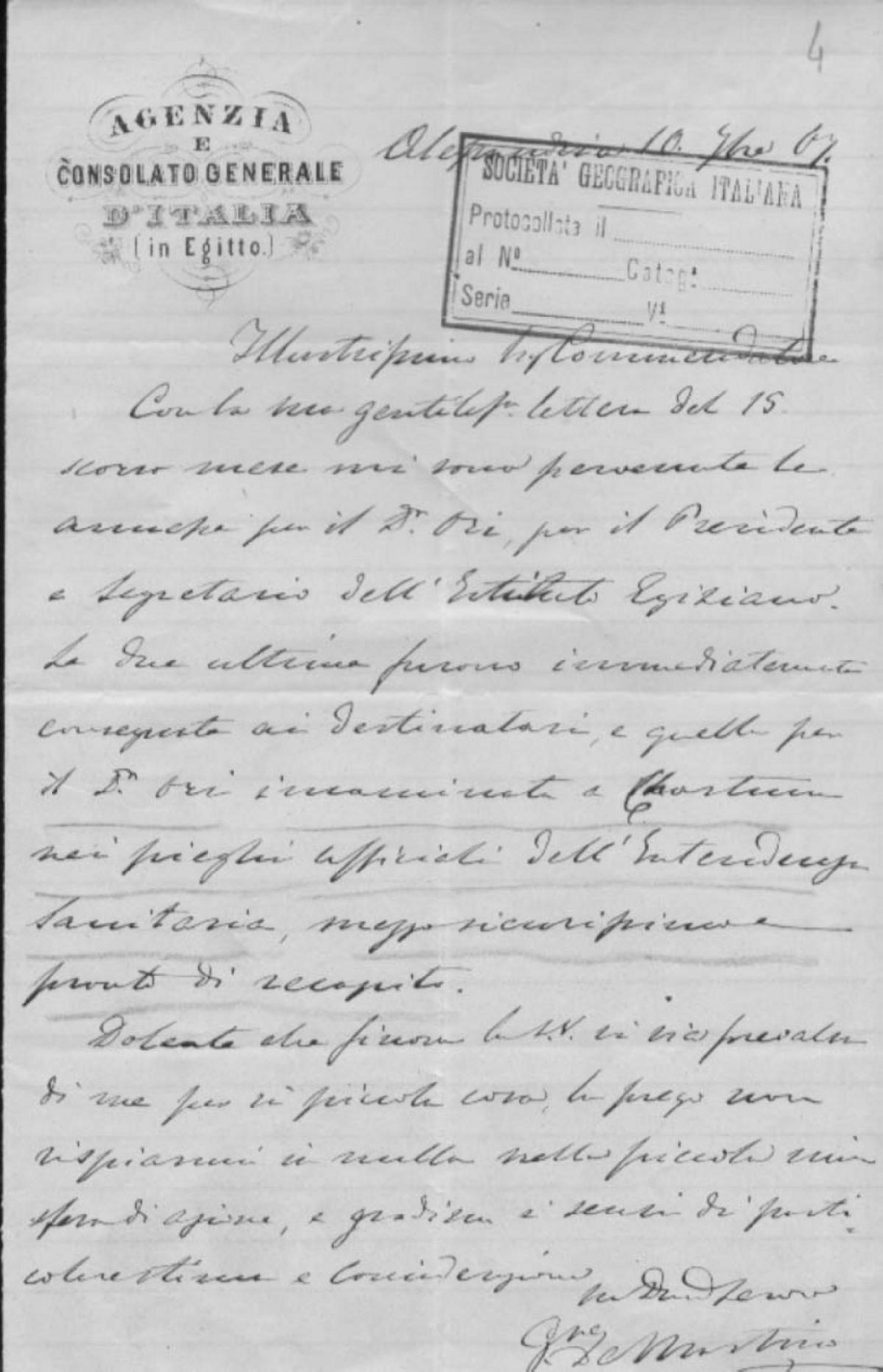 Giacomo De Martino a Cristoforo Negri 10.9.1867