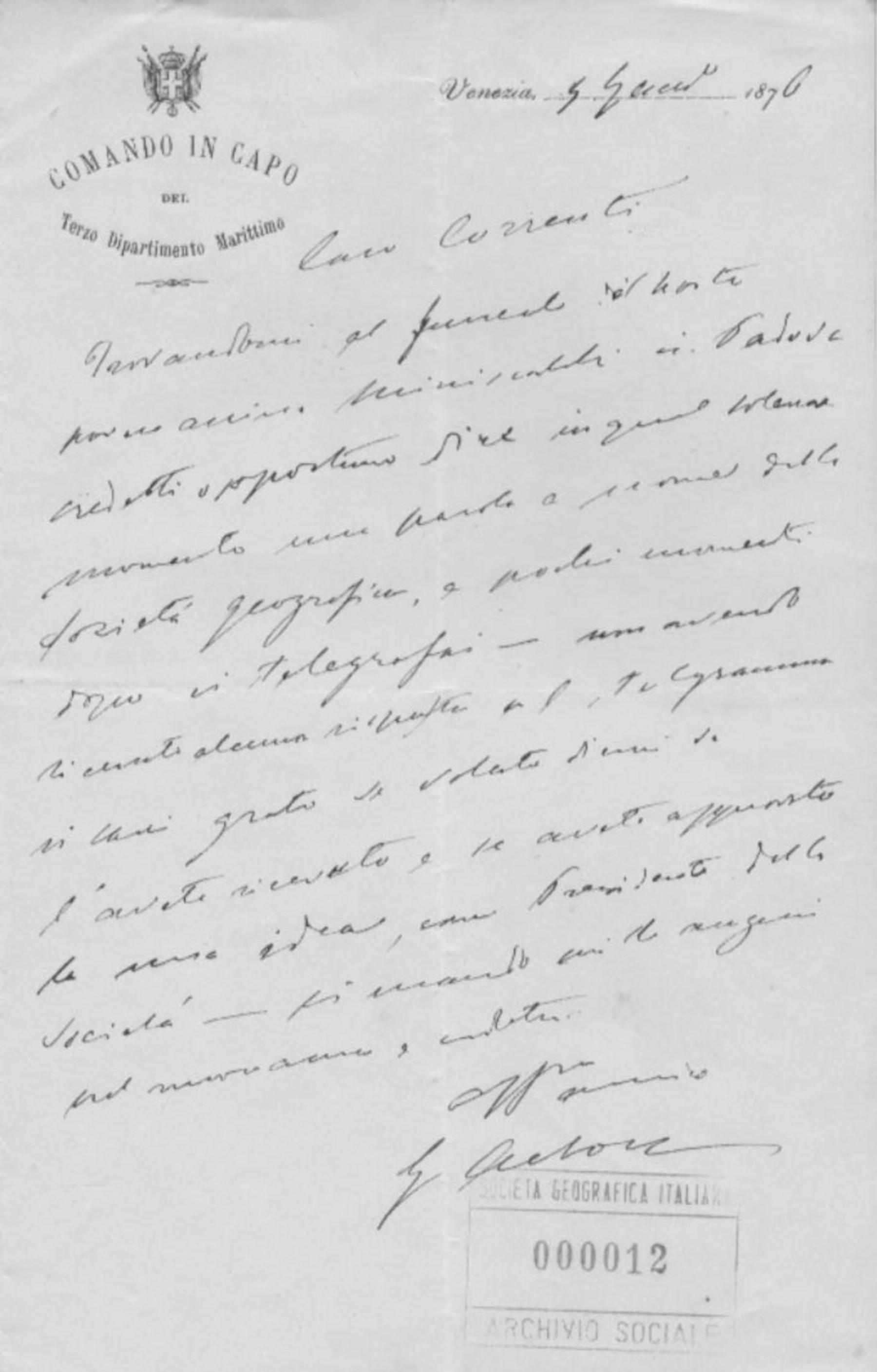 Guglielmo Acton a Cesare Correnti 4.1.1876