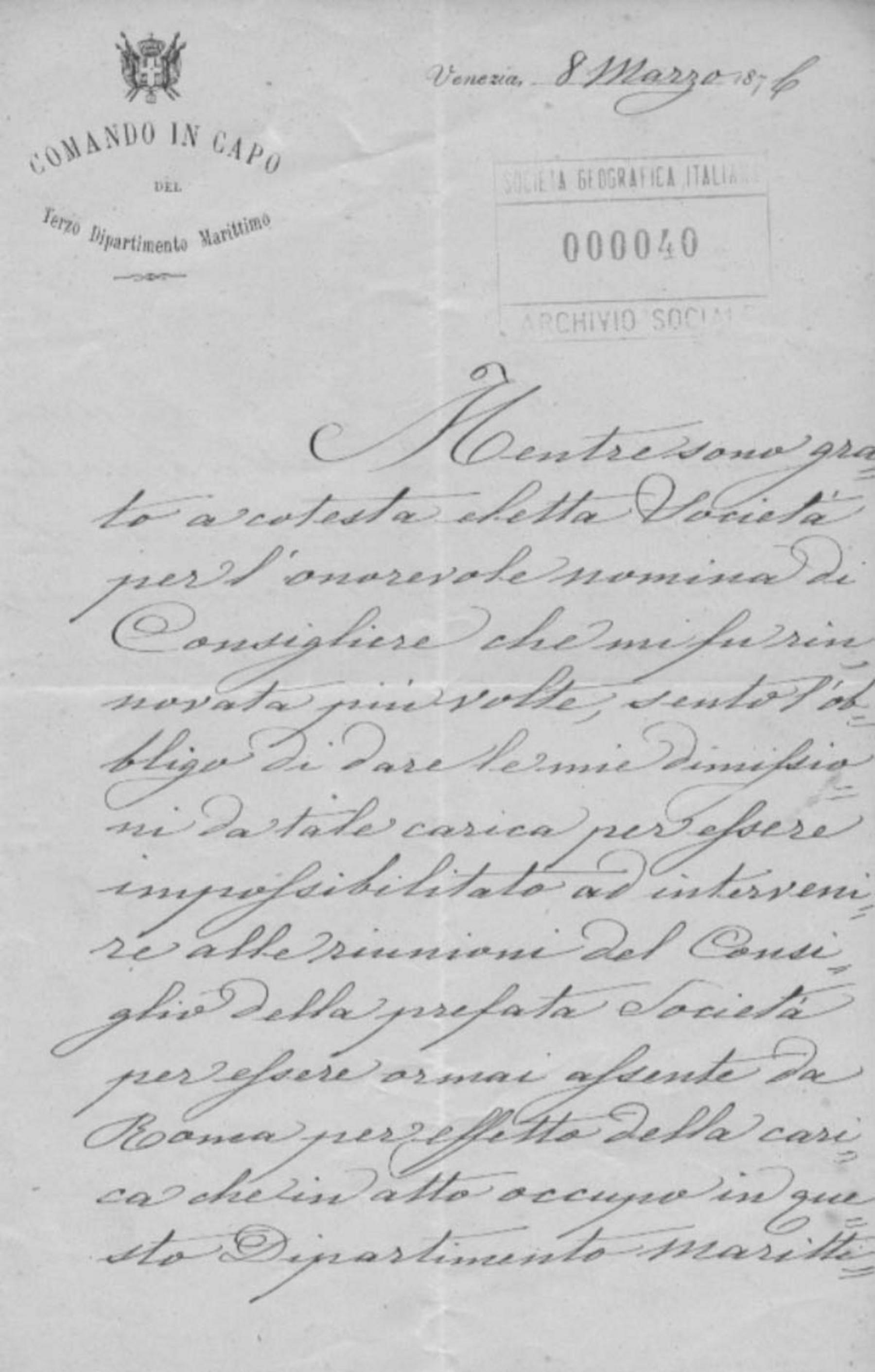 Guglielmo Acton a Cesare Correnti 8.3.1876