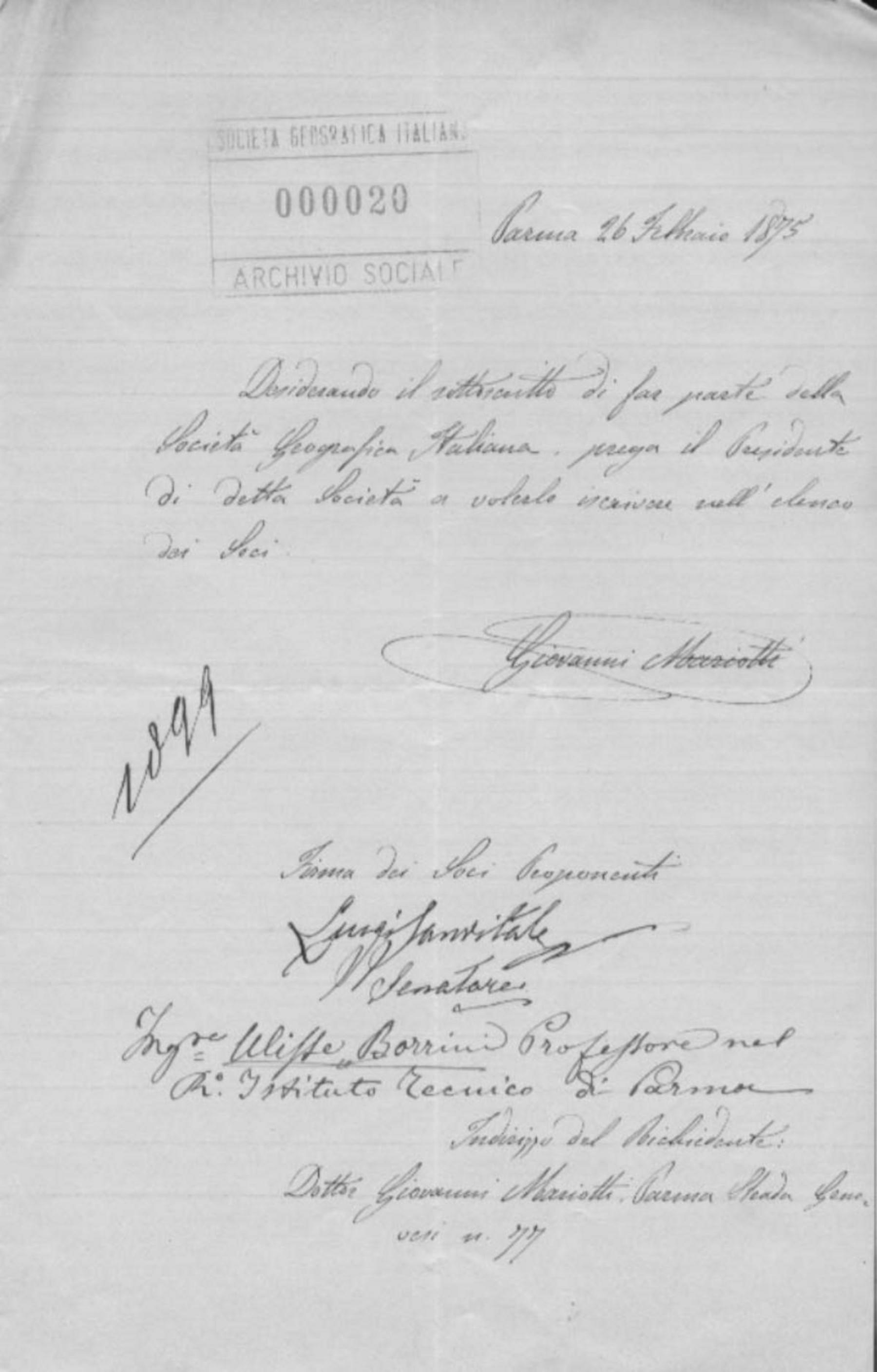 Giovanni Mariotti a Cesare Correnti 26.2.1875