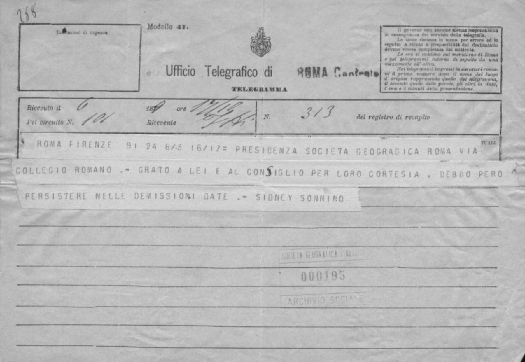 Sidney Sonnino a Cesare Correnti 6.3.1879