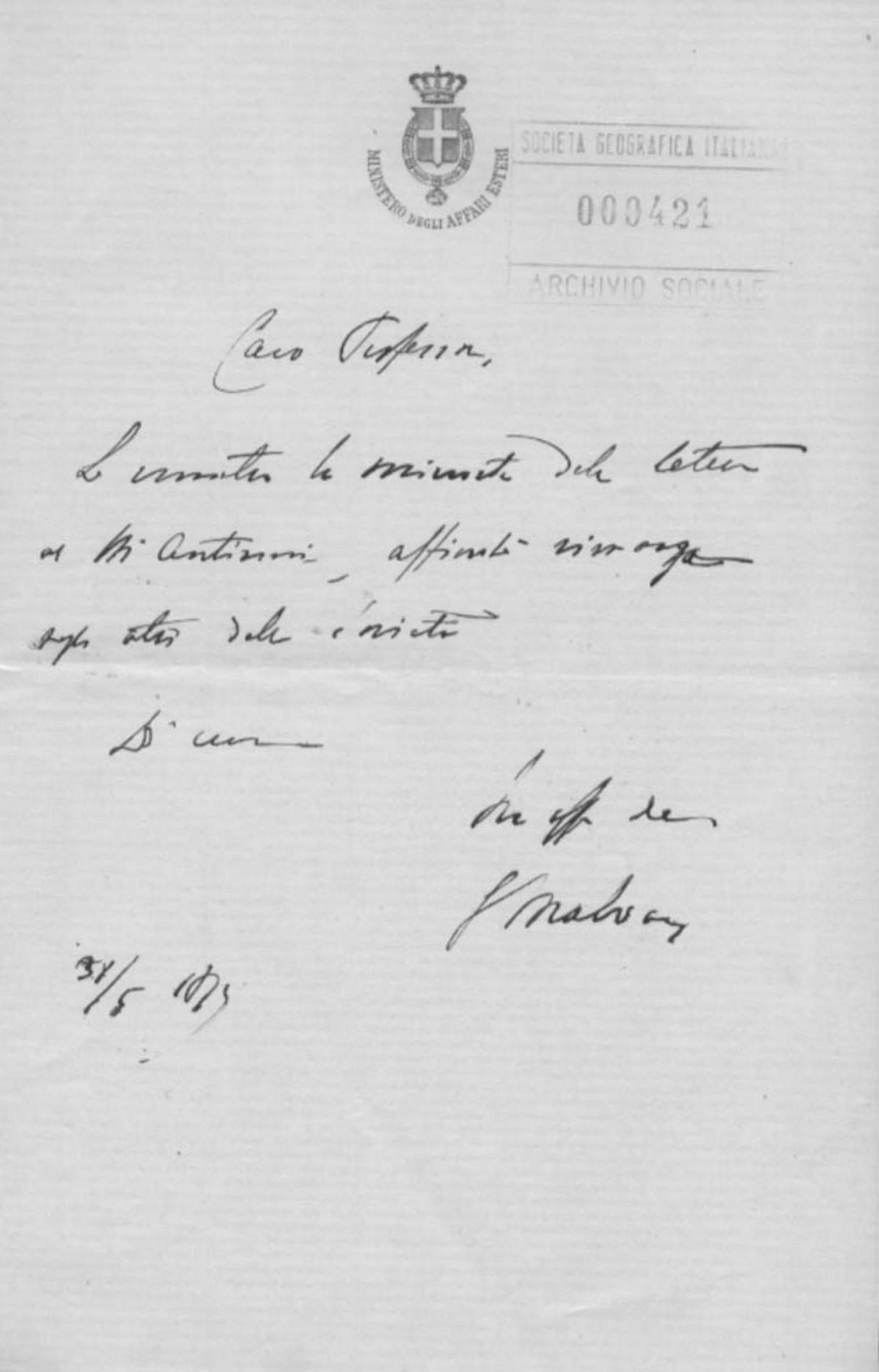 Giacomo Malvano a Giuseppe Dalla Vedova 31.5.1879