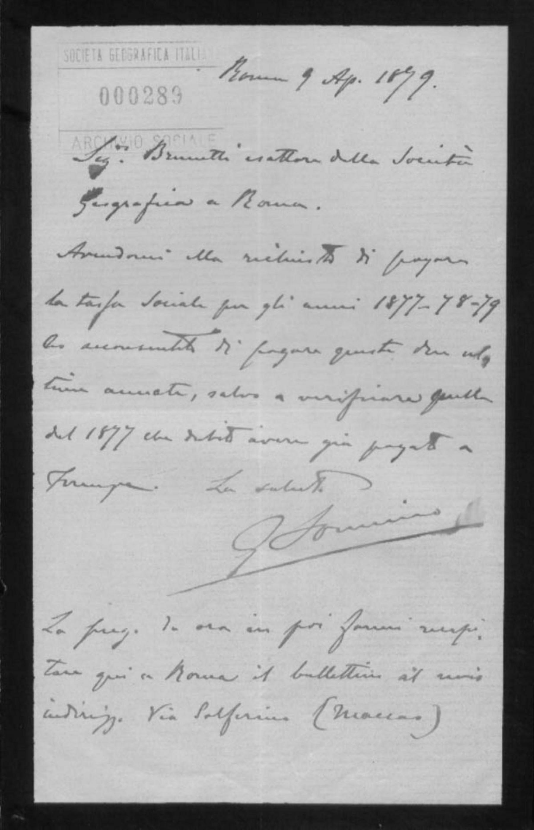 Giorgio Sonnino a Brunetti 9.4.1879