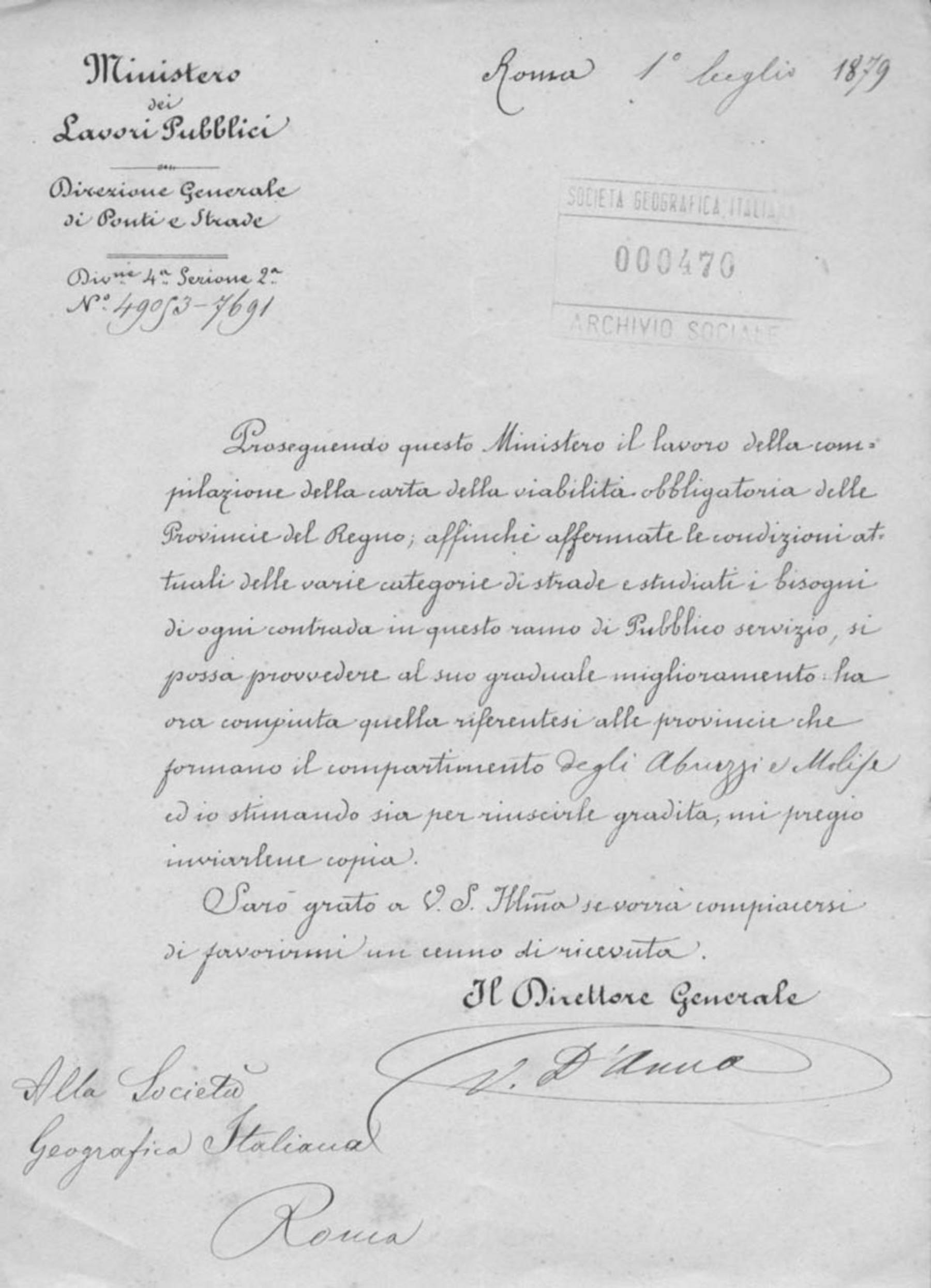 Vincenzo D'Anna a Società geografica italiana 1.7.1879
