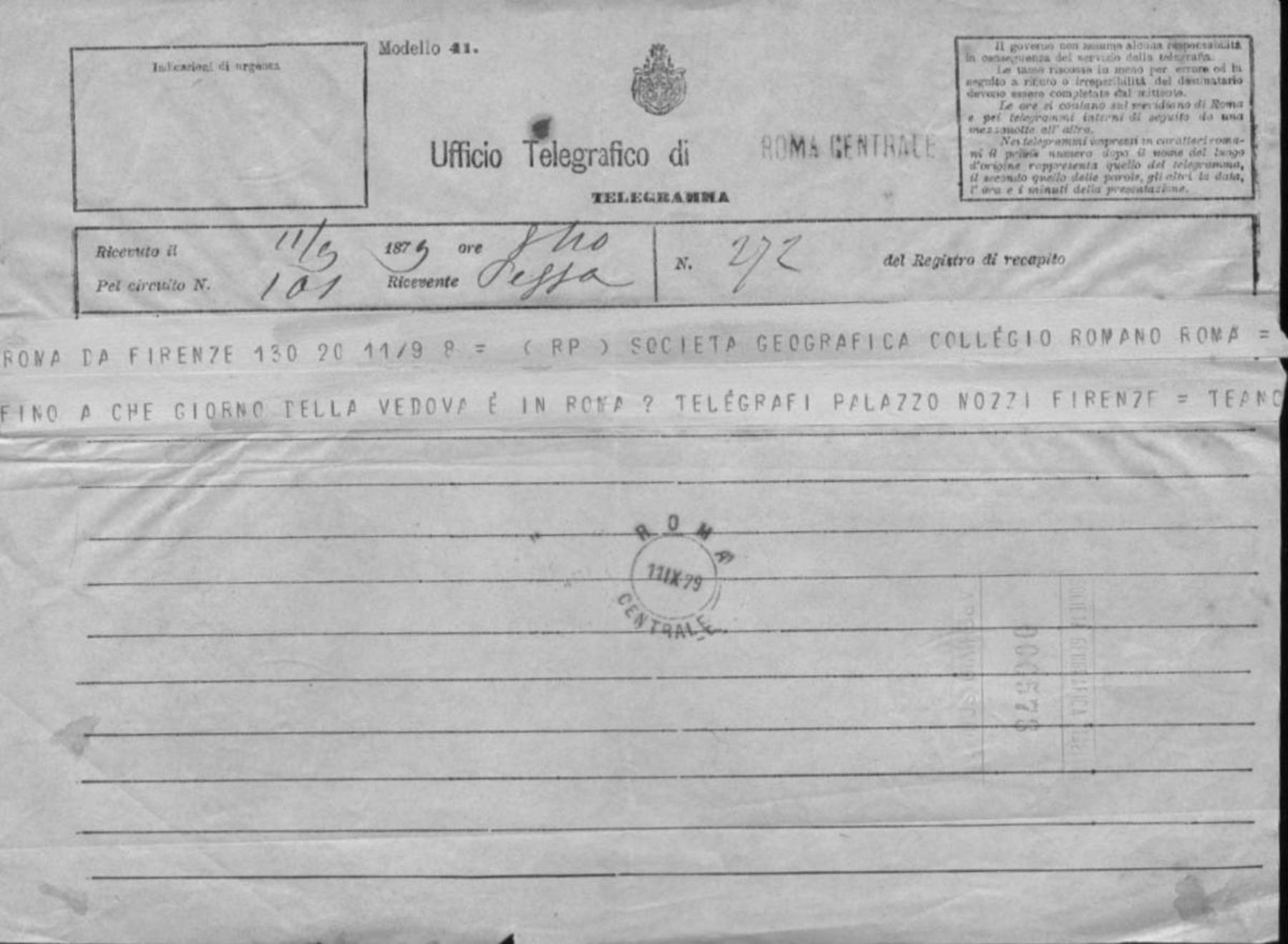 Onorato Caetani a Società geografica italiana 11.9.1879