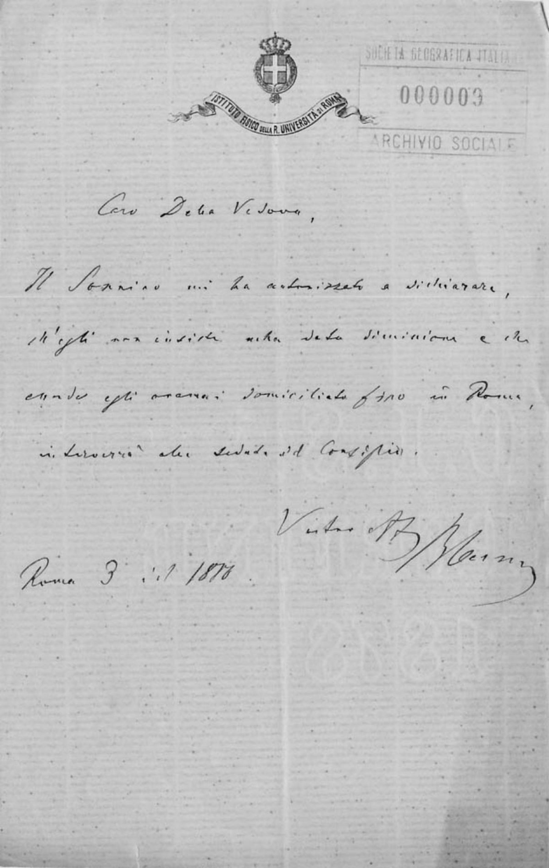 Pietro Blaserna a Giuseppe Dalla Vedova 3.1.1880