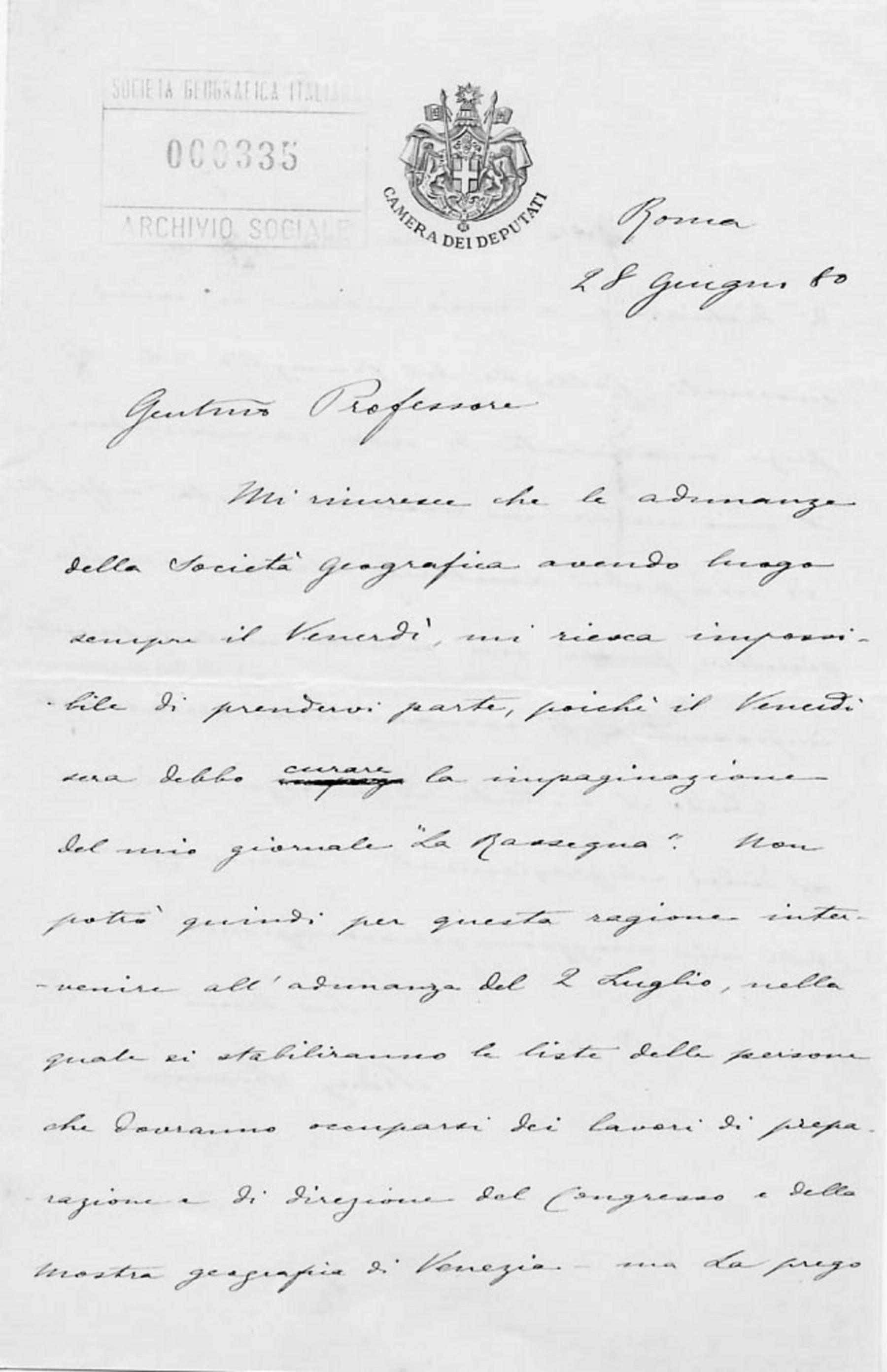 Sidney Sonnino a Giuseppe Dalla Vedova 28.6.1880