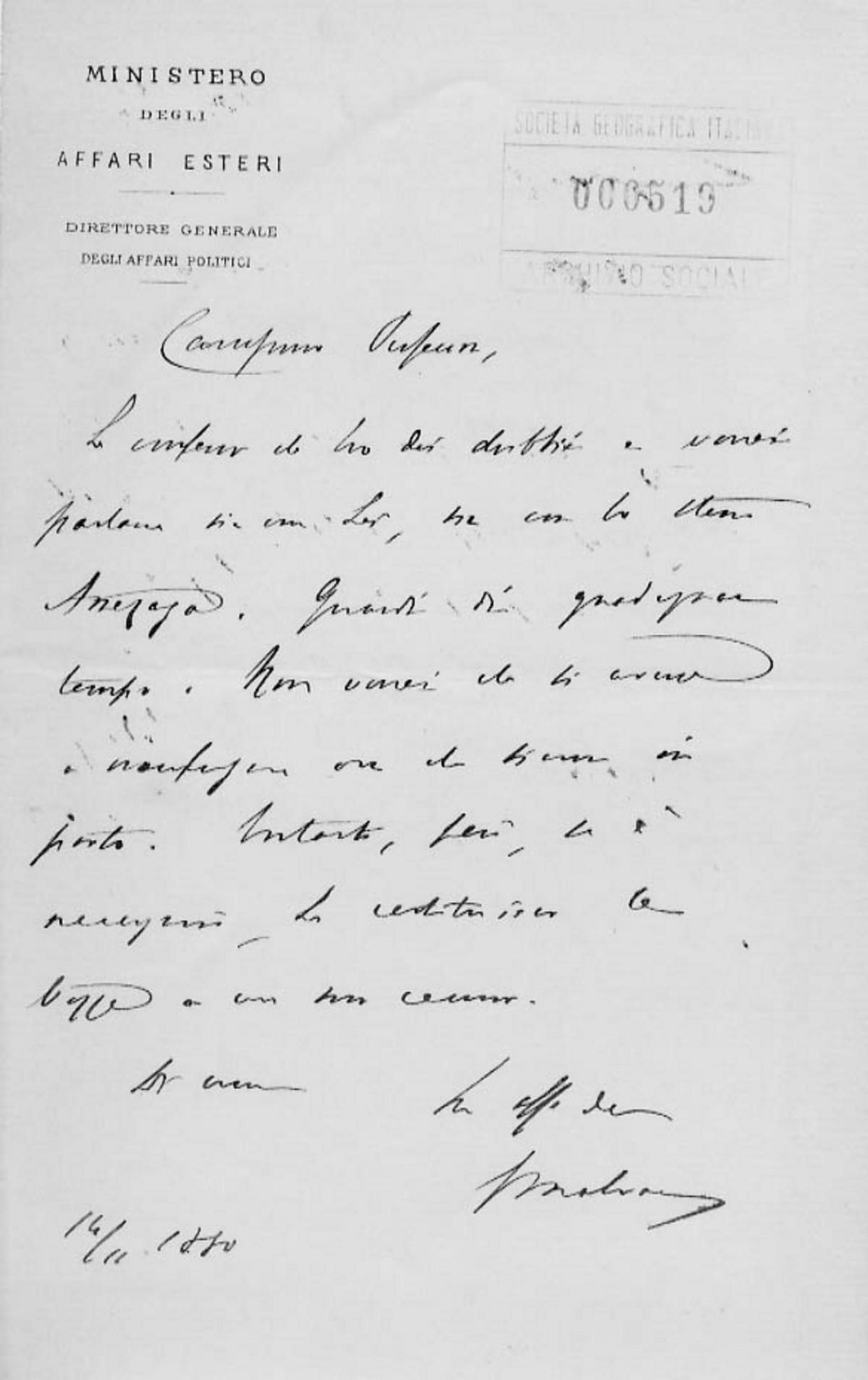 Giacomo Malvano a Giuseppe Dalla Vedova 14.11.1880