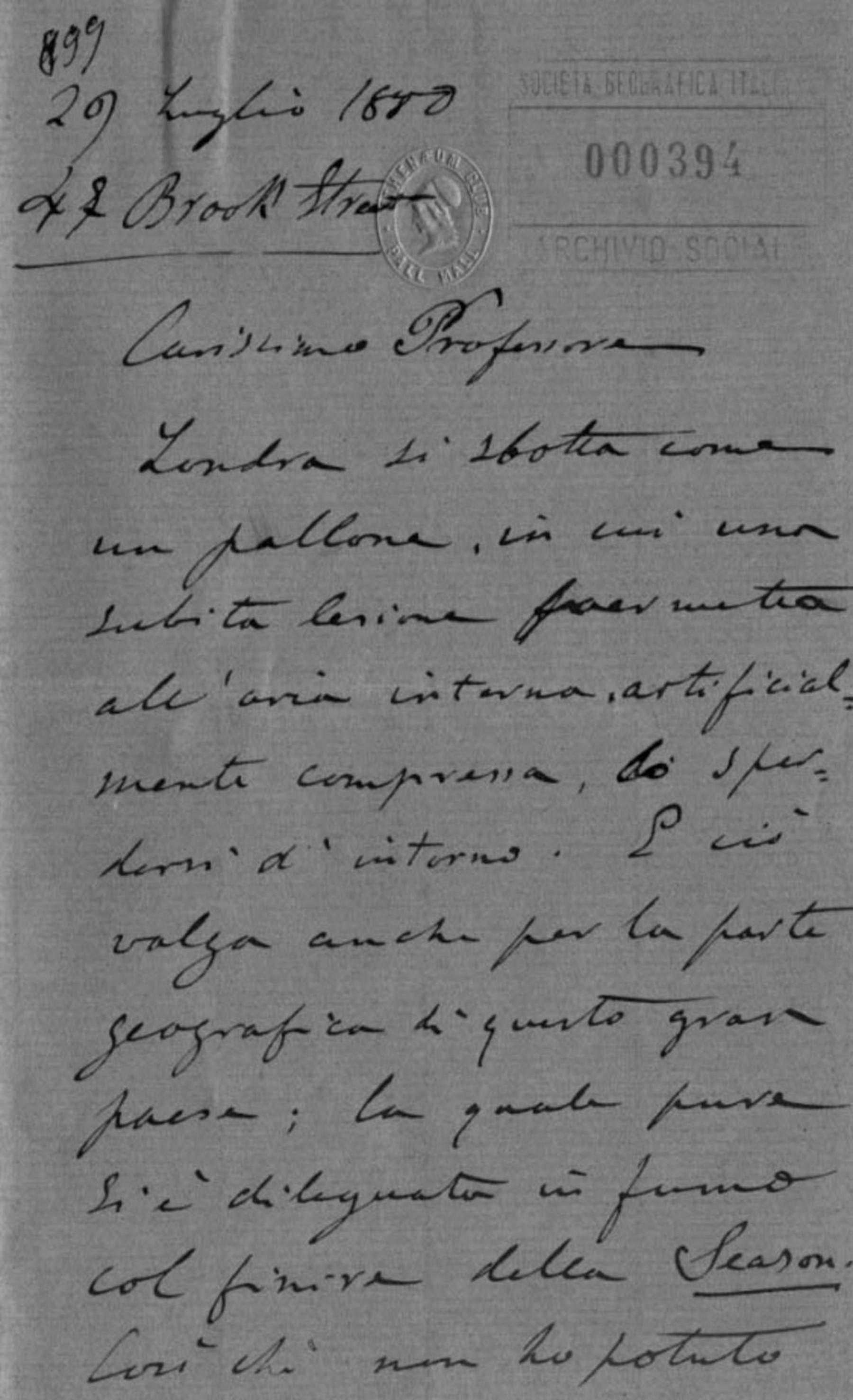 Onorato Caetani a Giuseppe Dalla Vedova 29.7.1880