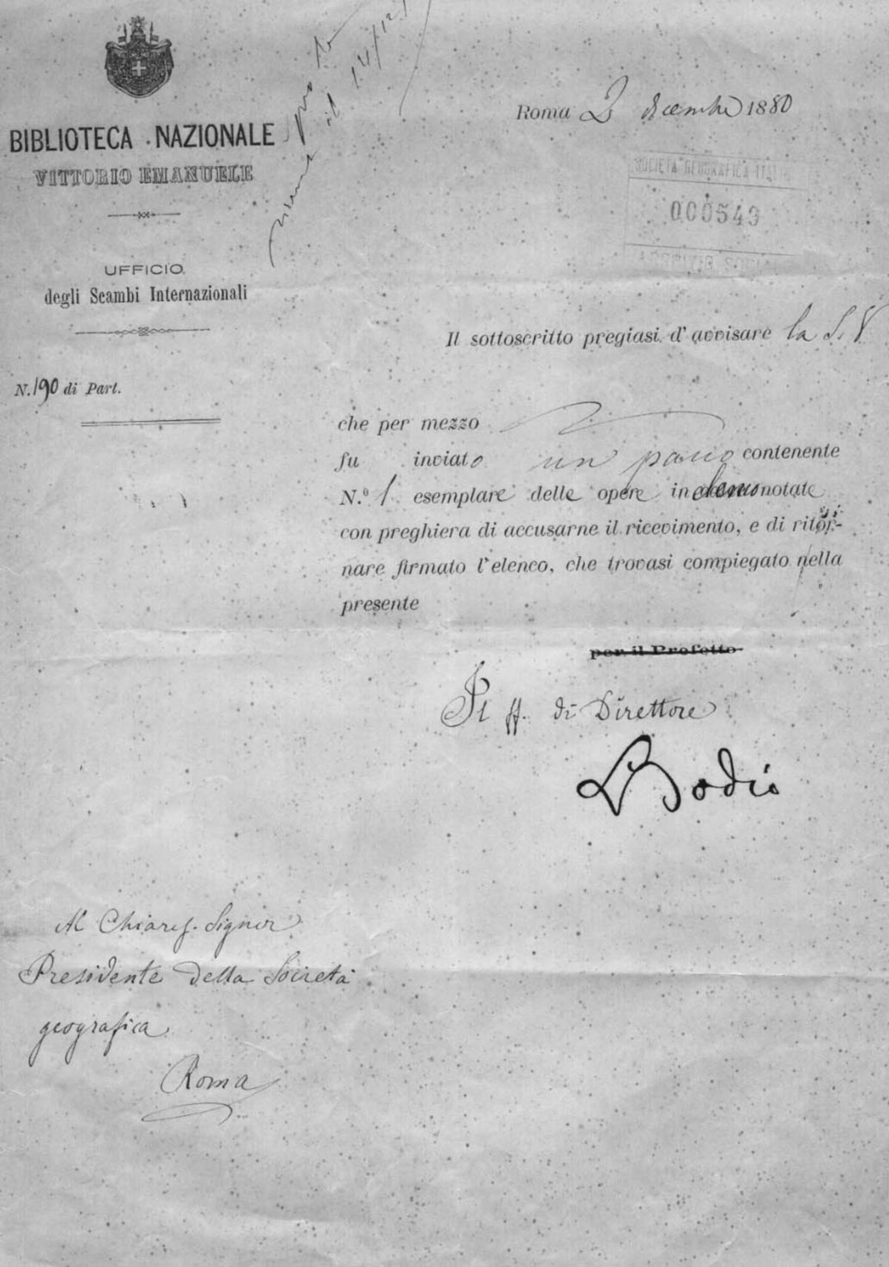 Luigi Bodio a Onorato Caetani 2.12.1880