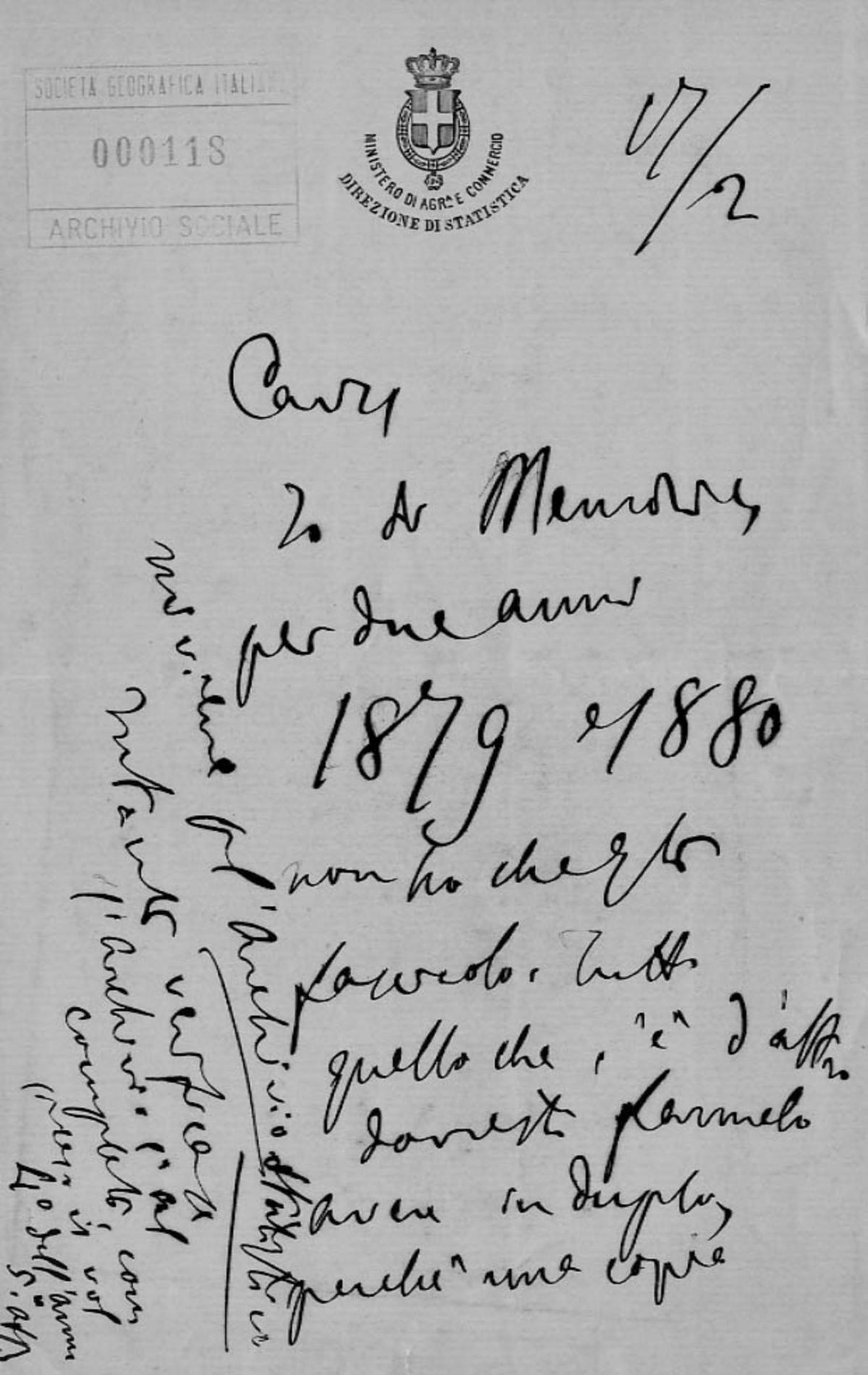 Luigi Bodio a Società geografica italiana 17.2.1880