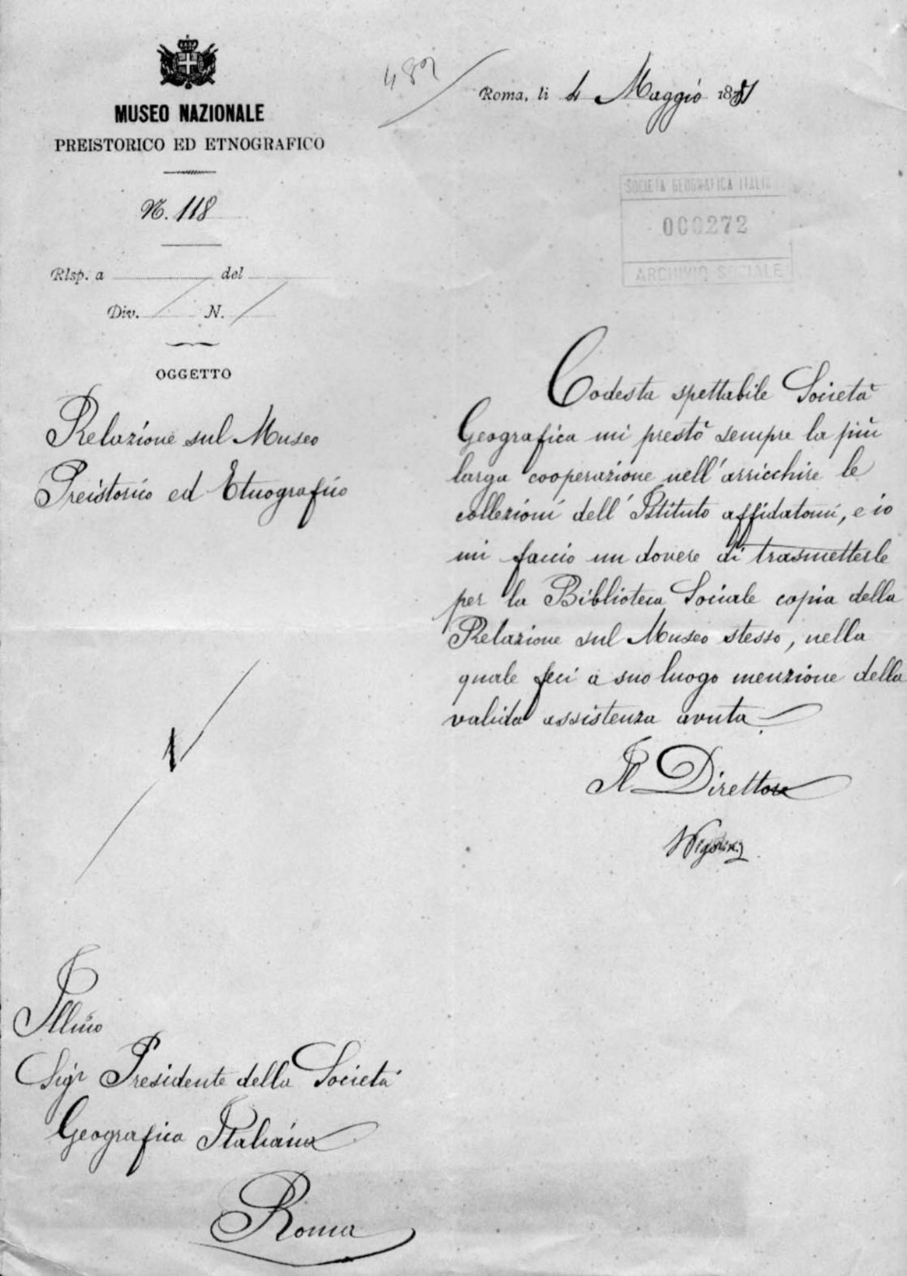 Luigi Pigorini a Onorato Caetani 4.5.1881