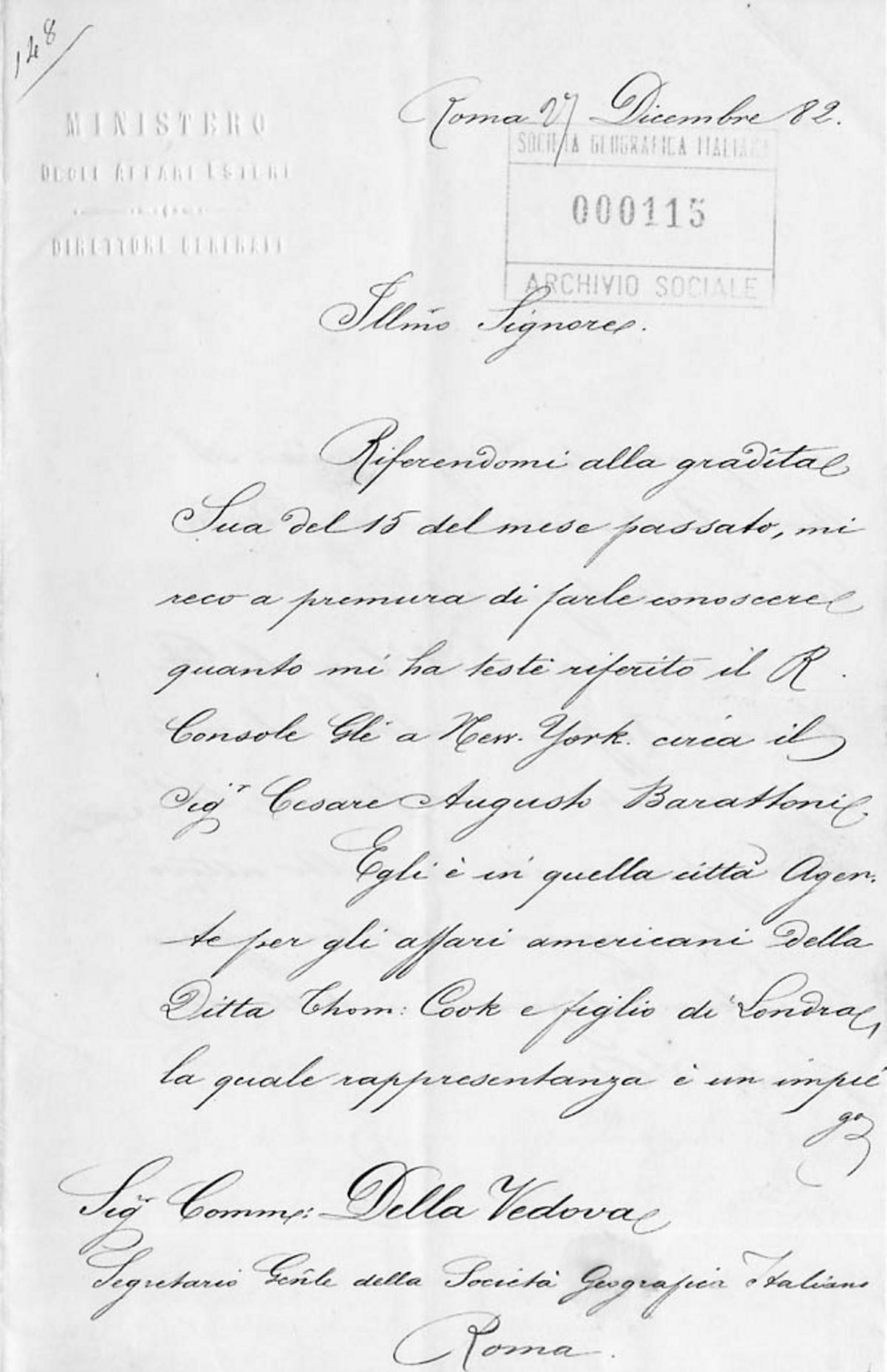 Augusto Peiroleri a Giuseppe Dalla Vedova 27.12.1882