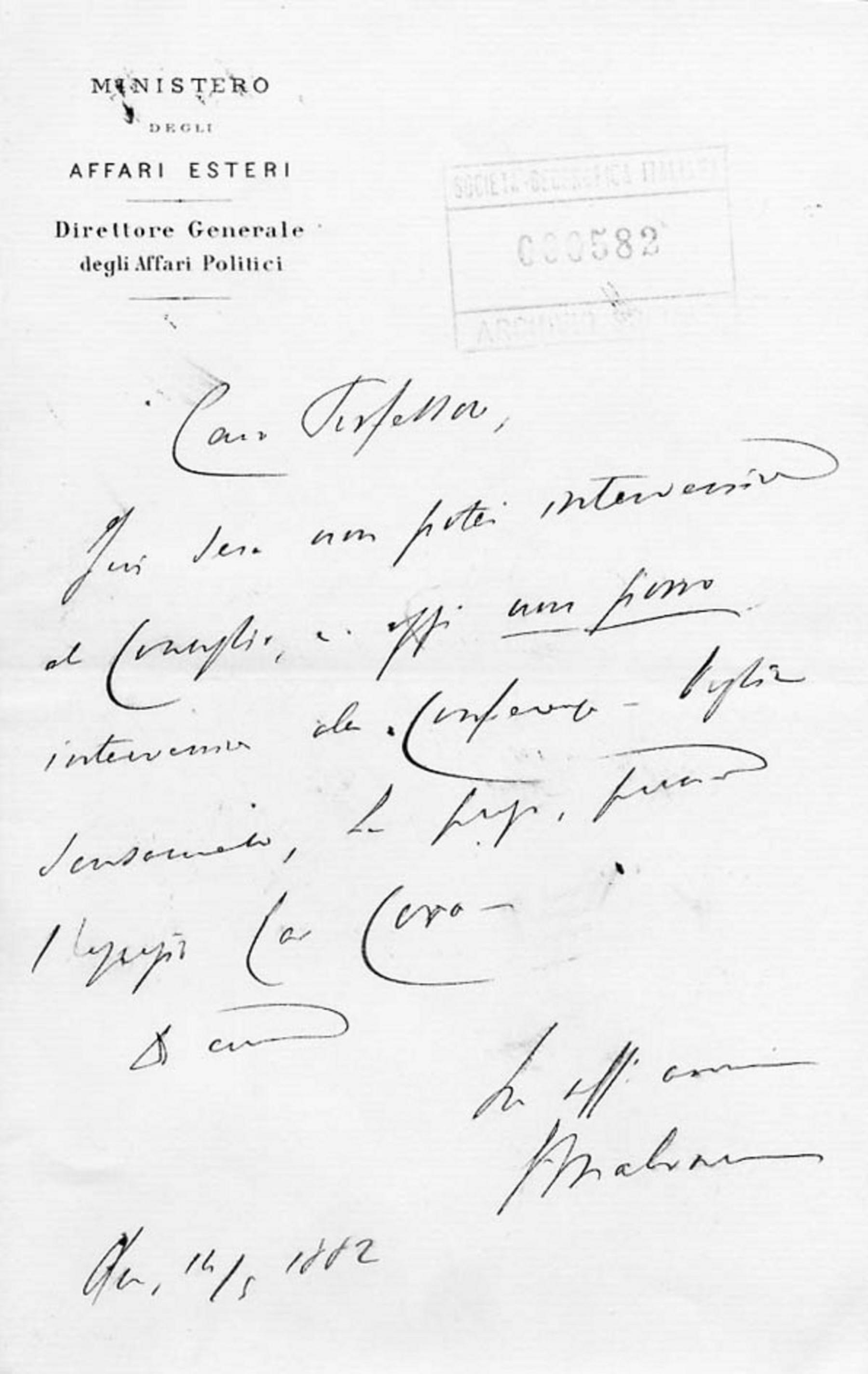 Giacomo Malvano a Giuseppe Dalla Vedova 14.5.1882