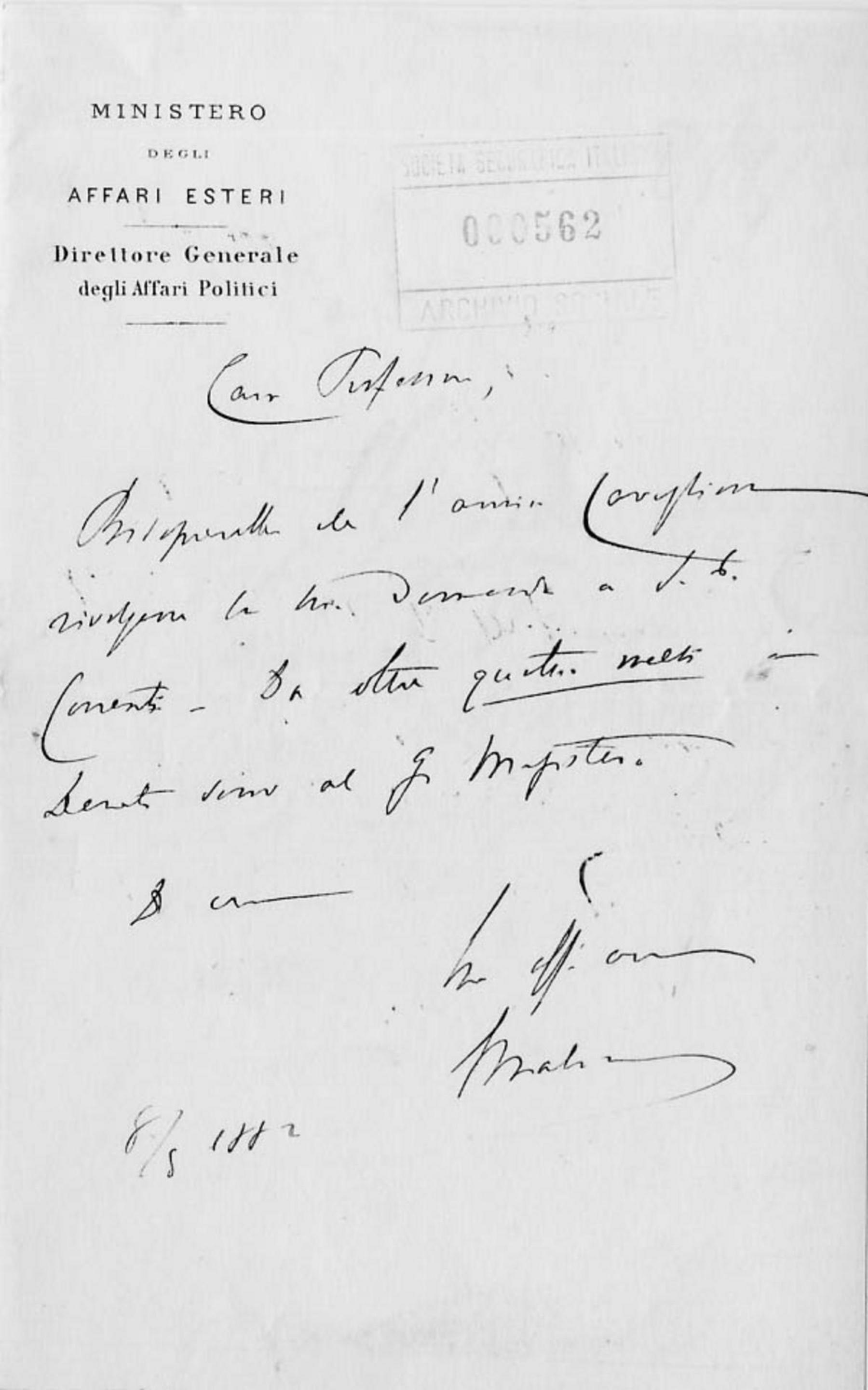 Giacomo Malvano a Giuseppe Dalla Vedova 8.5.1882