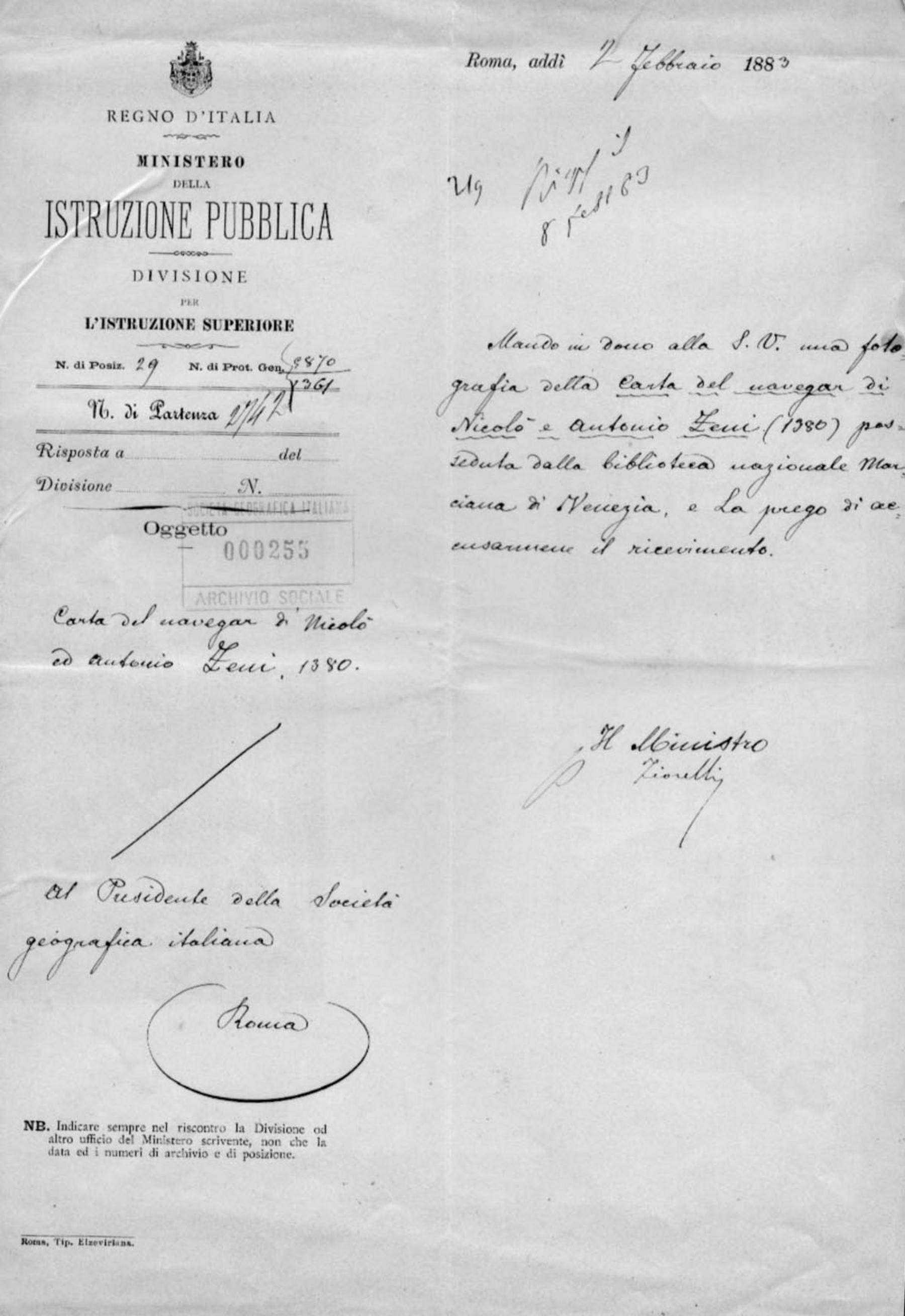 Giuseppe Fiorelli a Onorato Caetani 2.2.1883