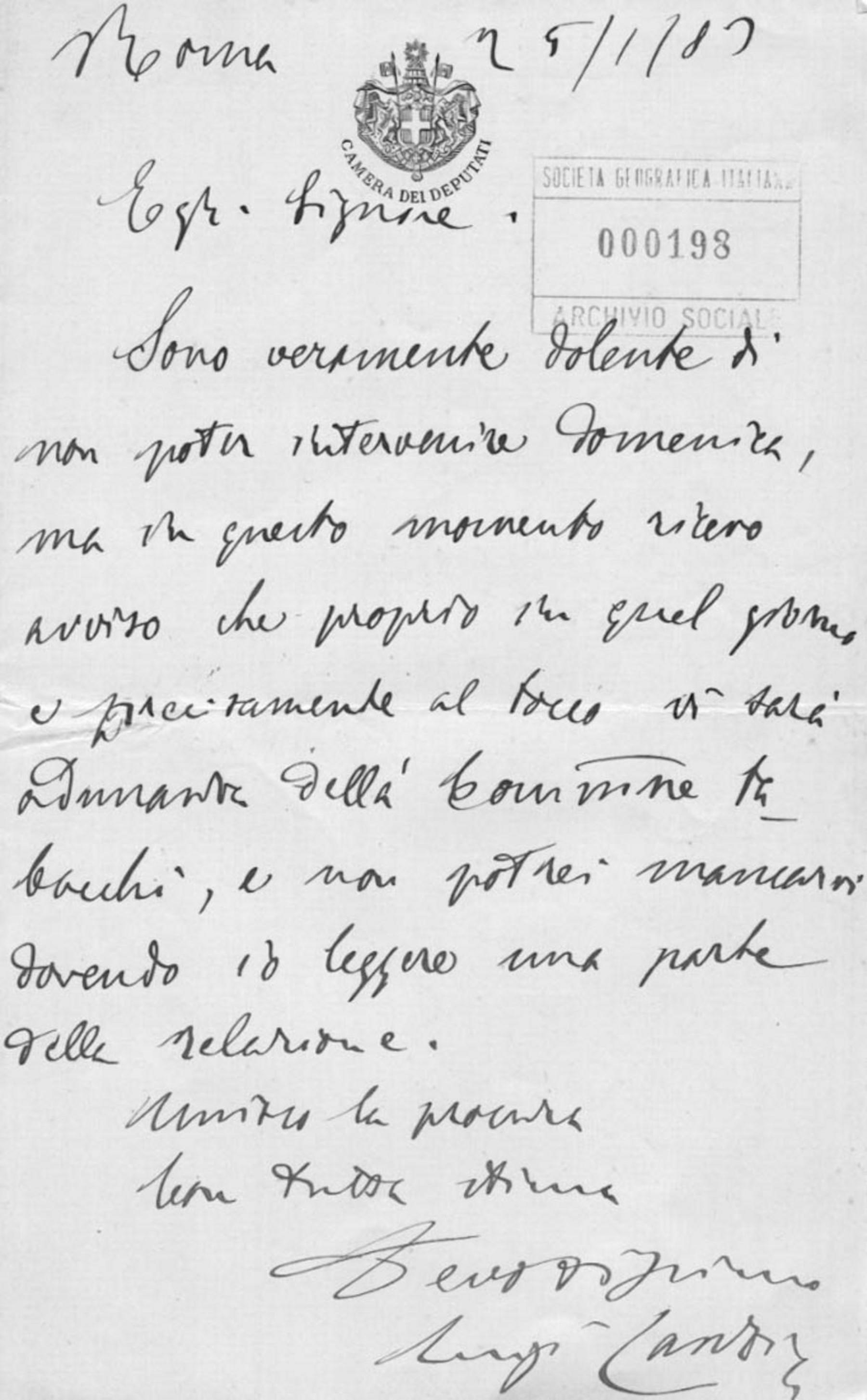 Luigi Canzi a Società geografica italiana 25.1.1883