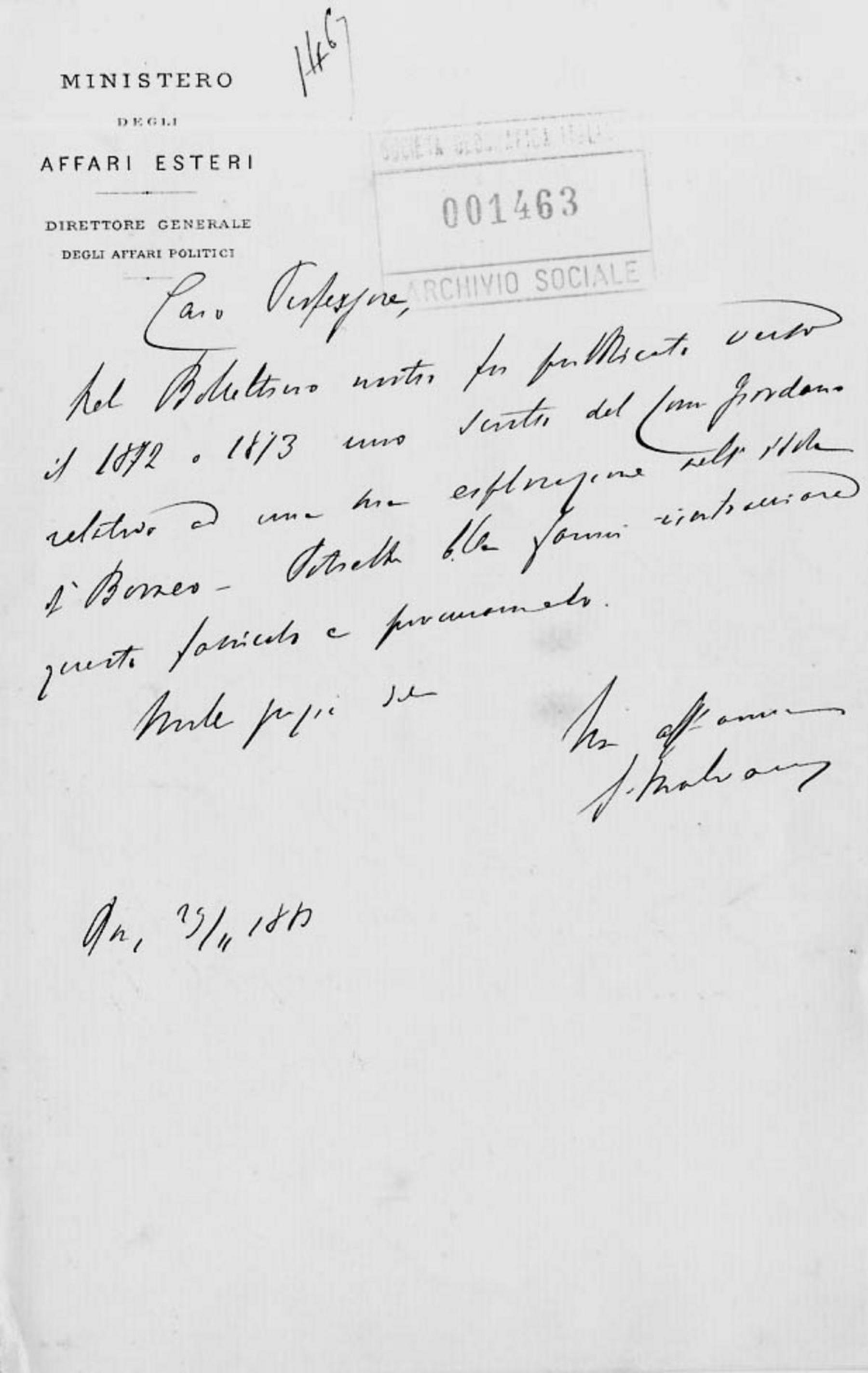 Giacomo Malvano a Giuseppe Dalla Vedova 221.11.1883