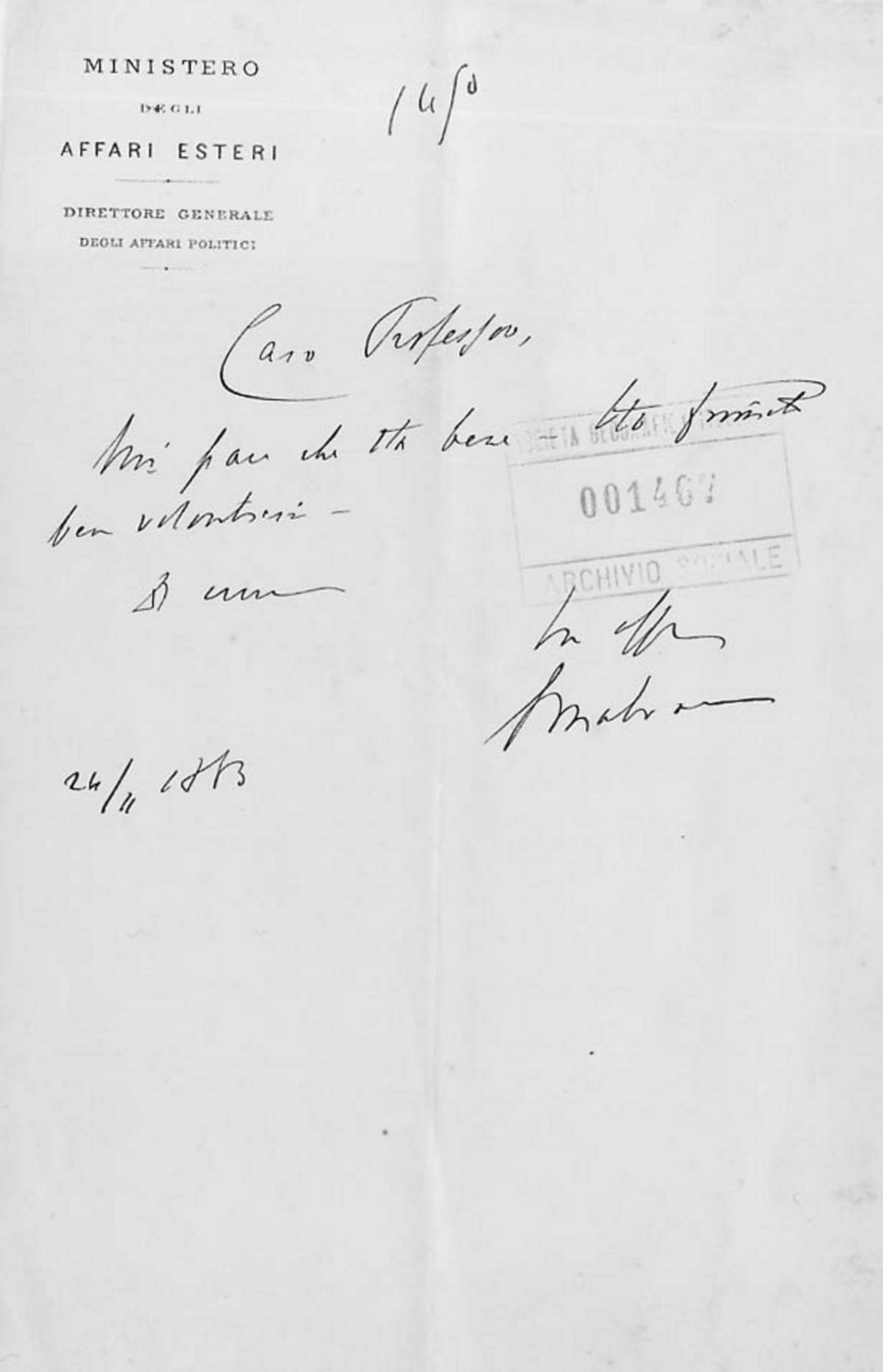 Giacomo Malvano a Giuseppe Dalla Vedova 24.11.1883