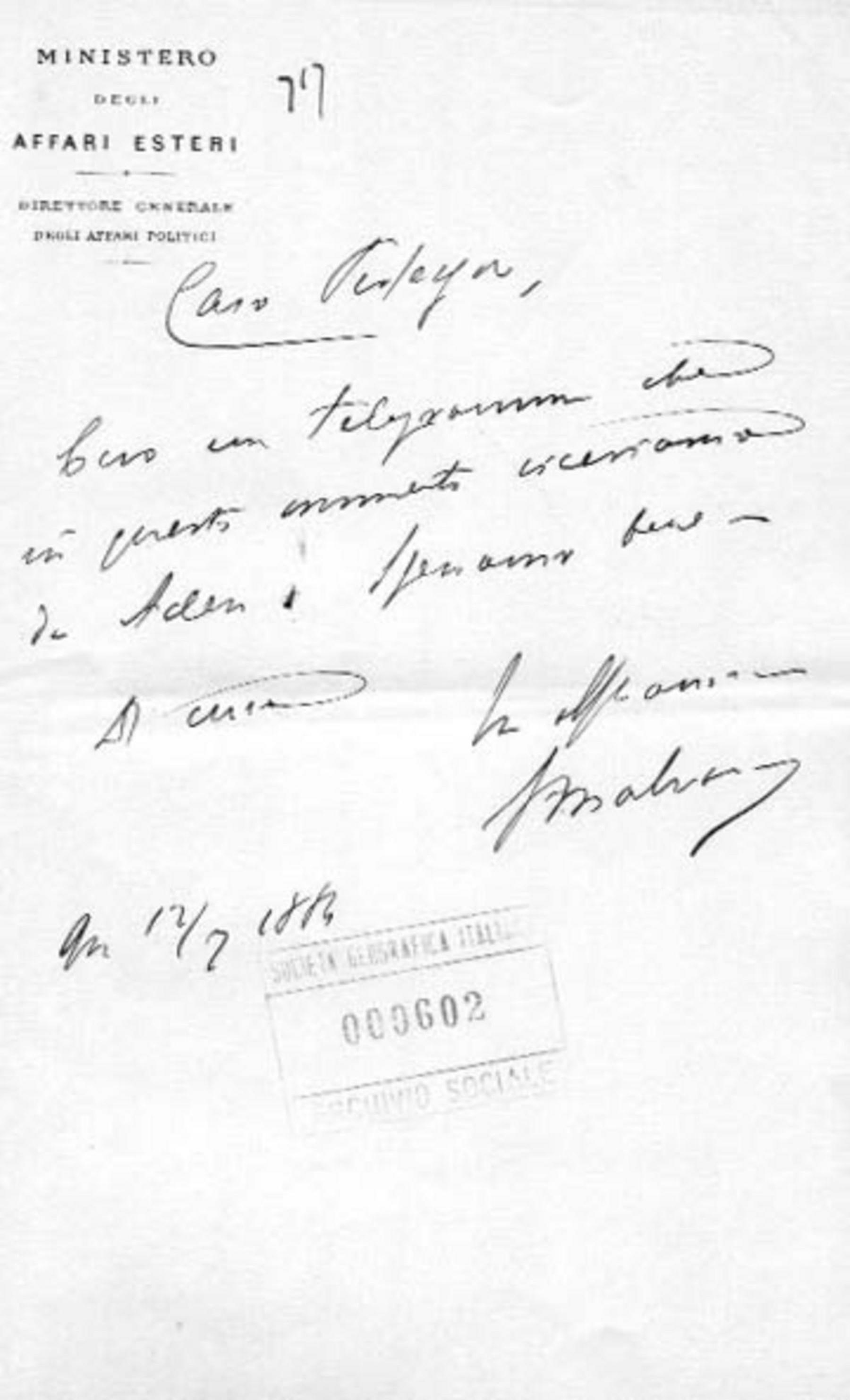 Giacomo Malvano a Giuseppe Dalla Vedova 12.7.1884